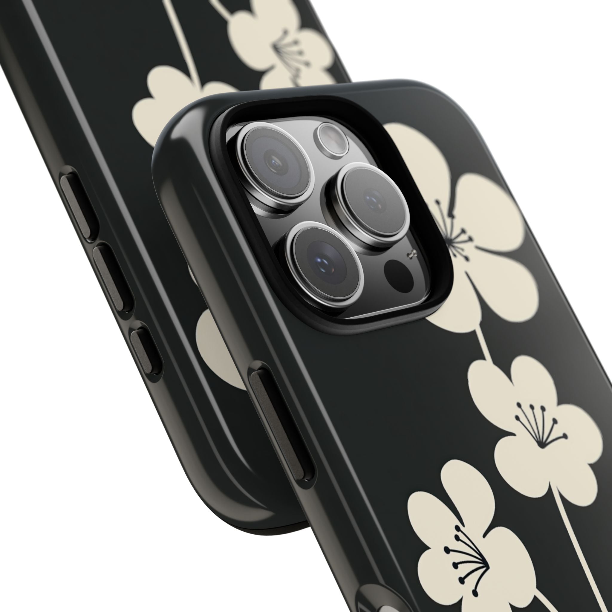 Black Tough Phone Case for iPhone - Obsidian Cream Bloom