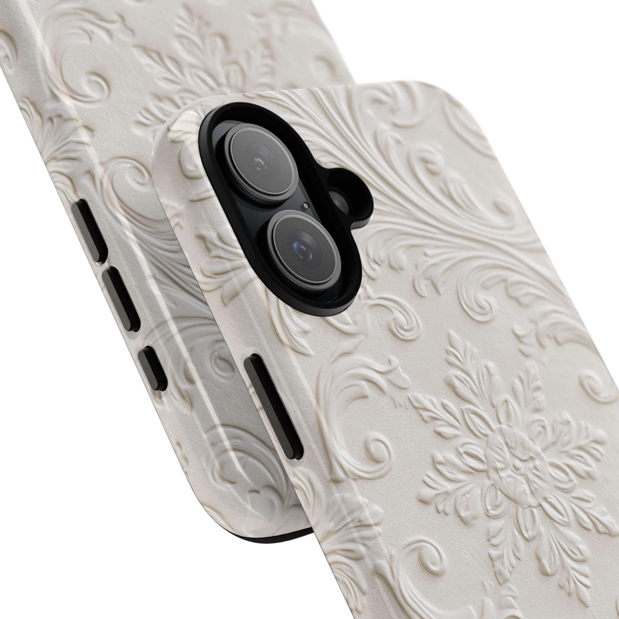 White Tough Phone Case for iPhone - Alabaster Floral Relief