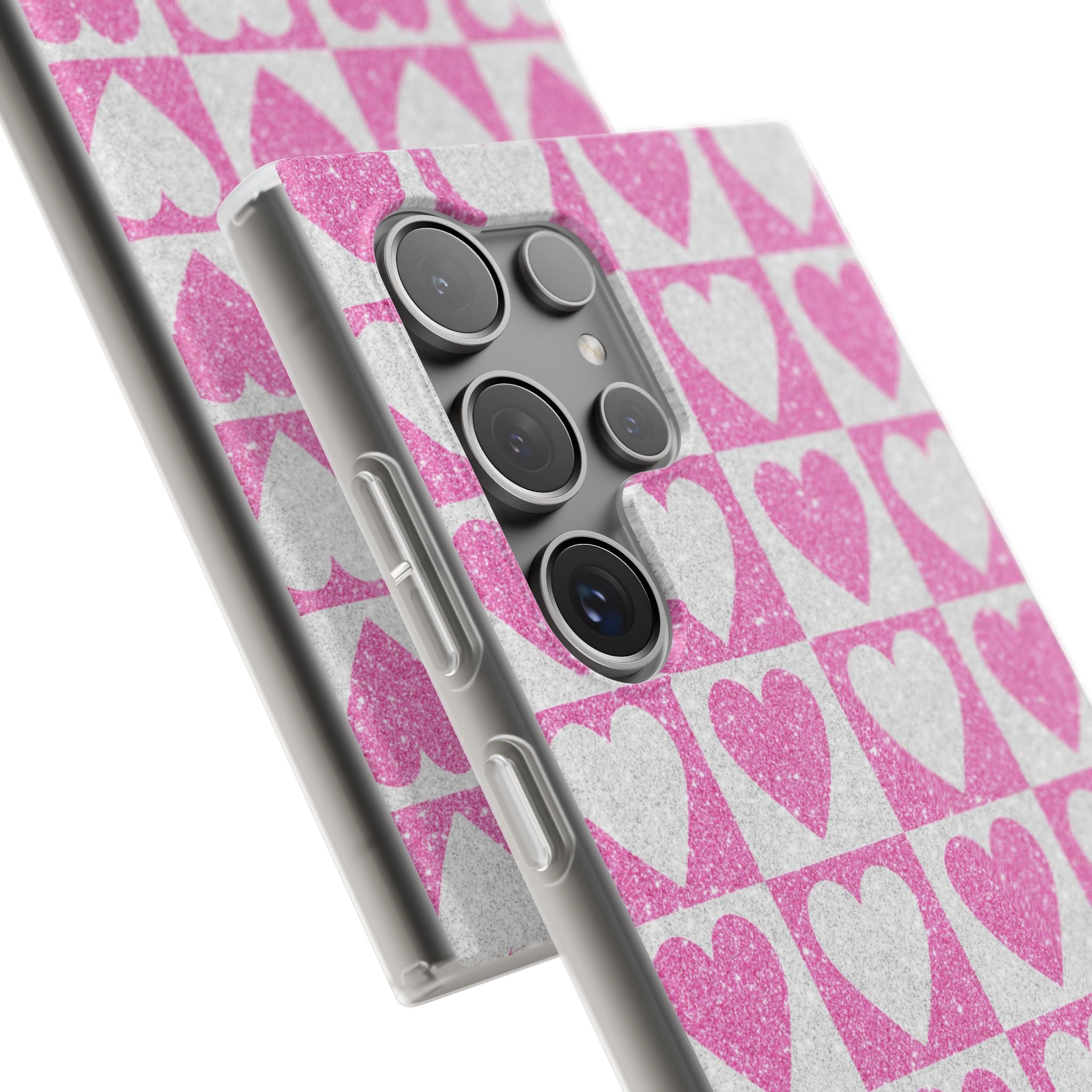 Glitterhjärta Rutnät Samsung S24 Ultra Skal - Mjukt