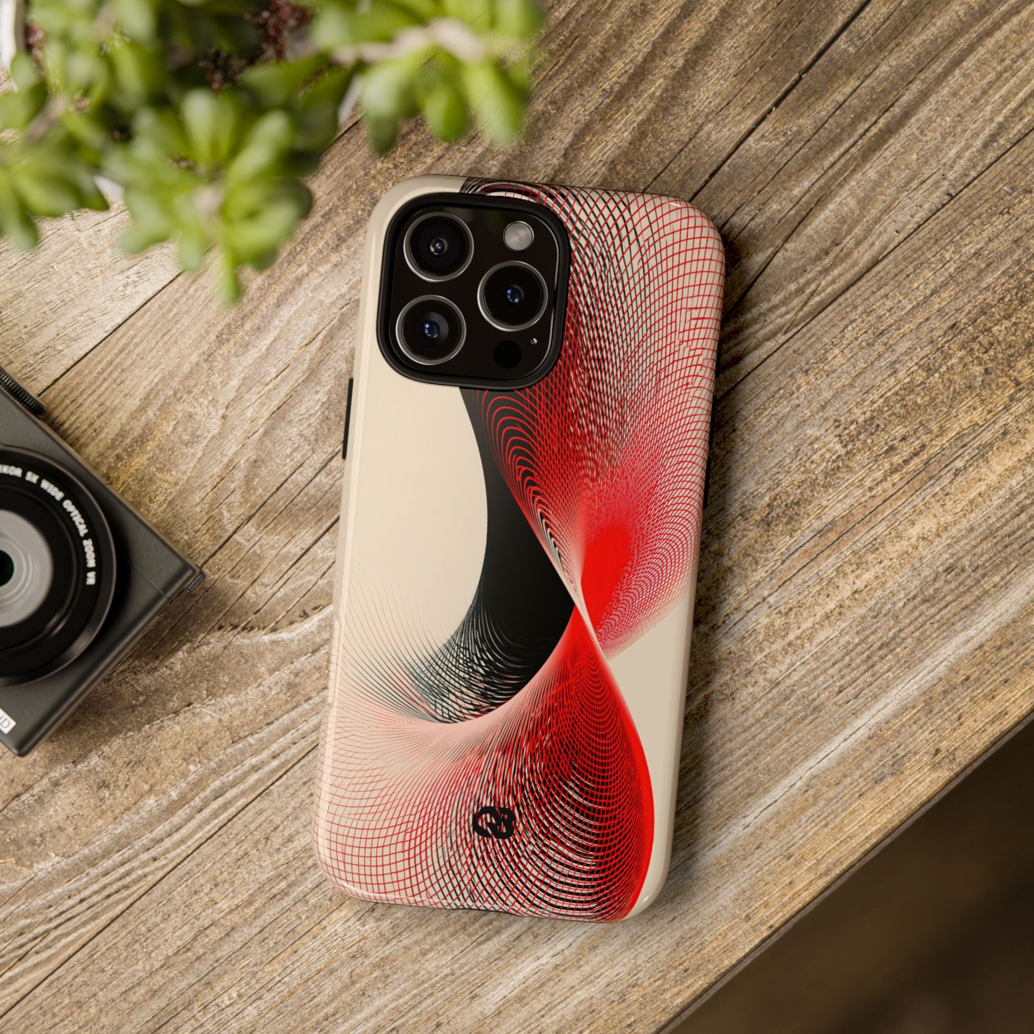 Red Tough Phone Case for iPhone - Scarlet Wireframe Helix