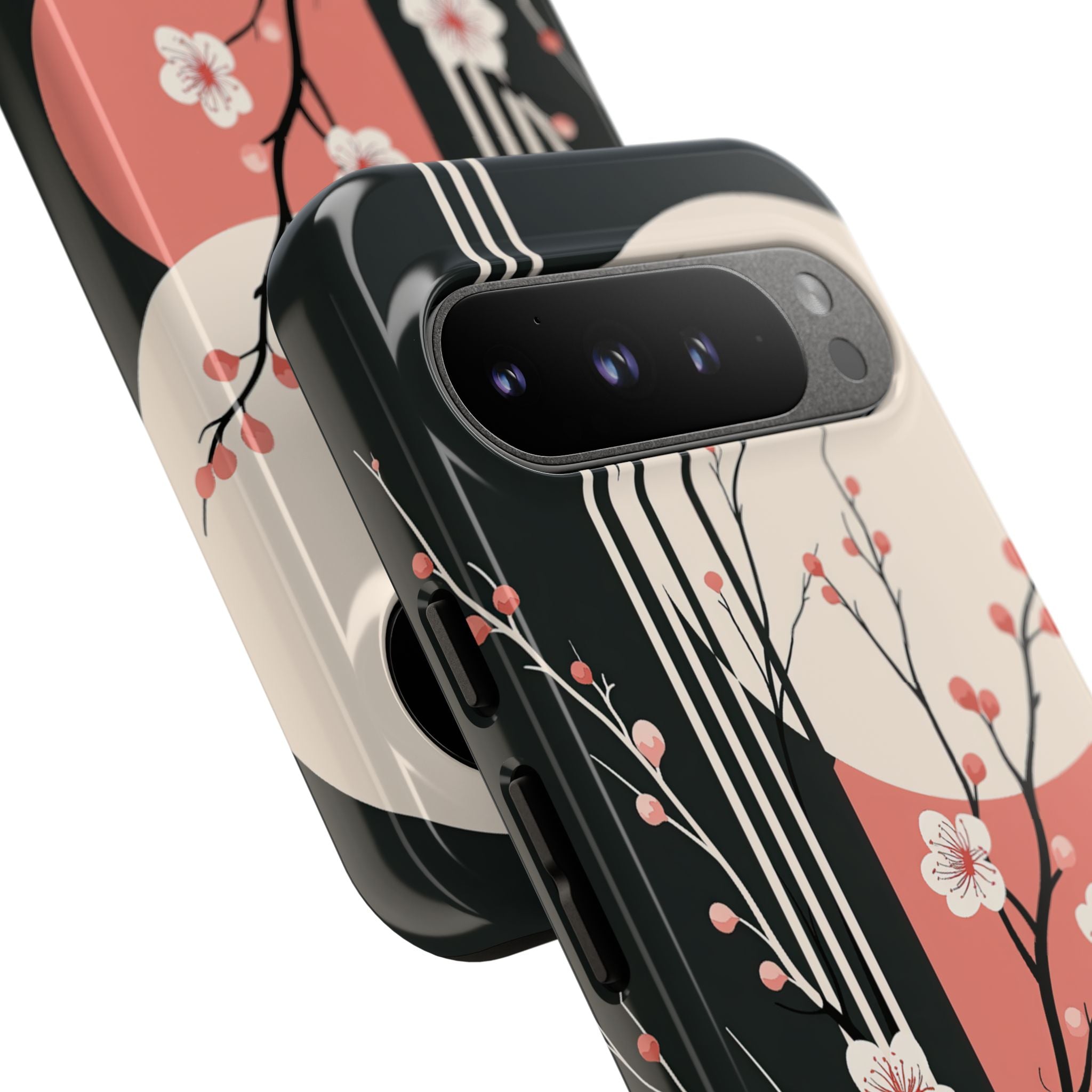 Black Tough Phone Case for Google Pixel - Kyoto Midnight Blossom