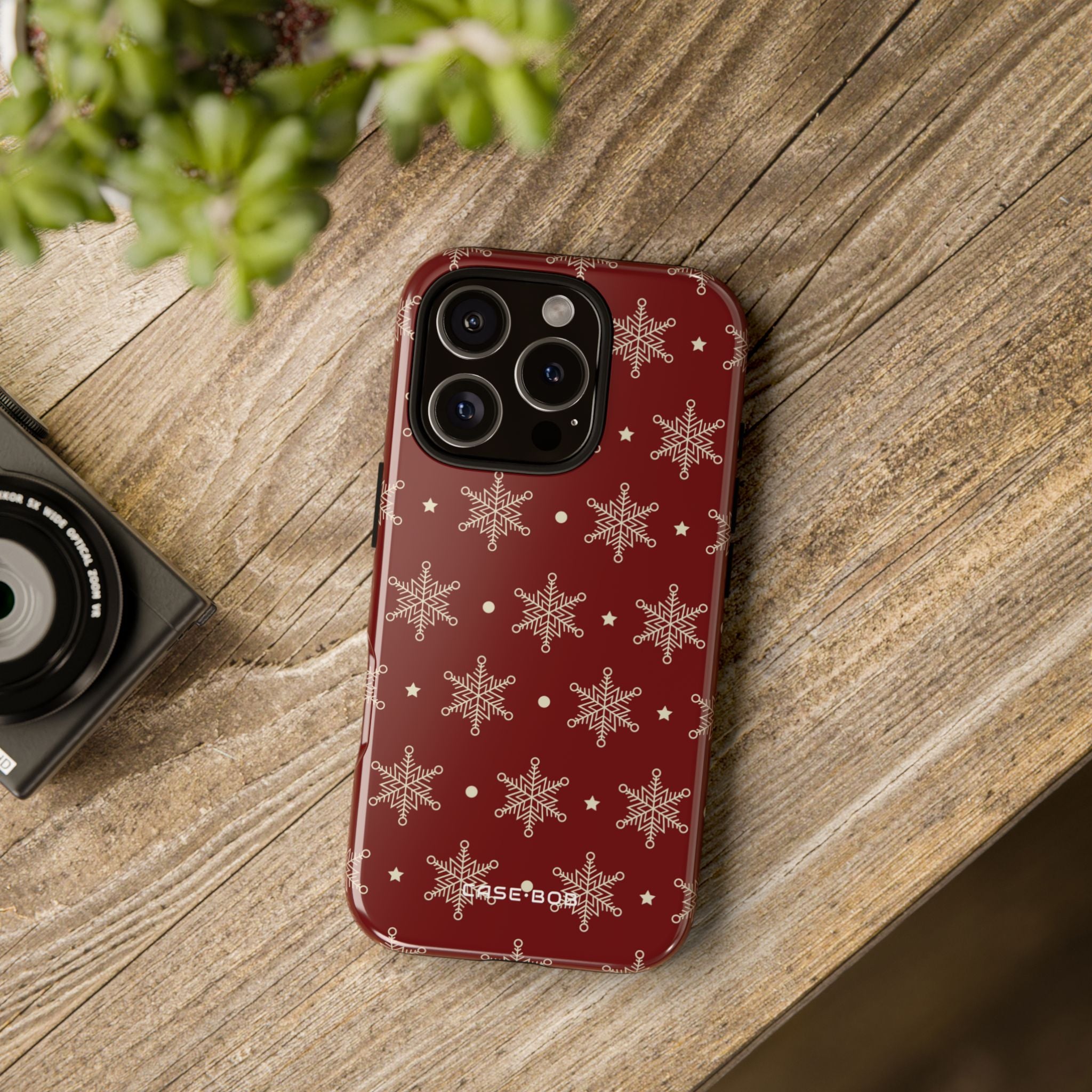 Creme Schneeflocken Crimson iPhone 16 Pro Case - Tough