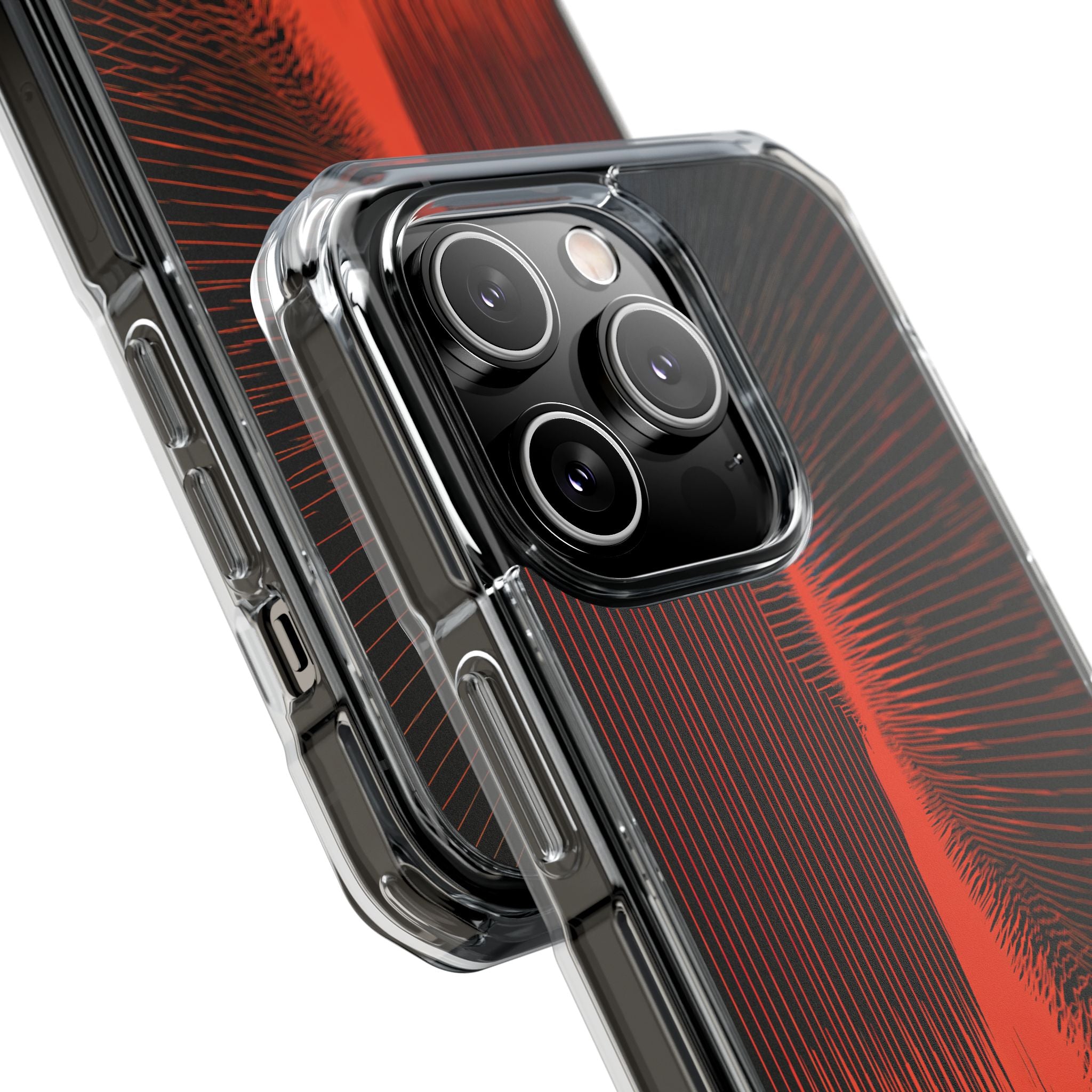 Red Impact MagSafe Phone Case for iPhone - Crimson Frequency Pulse