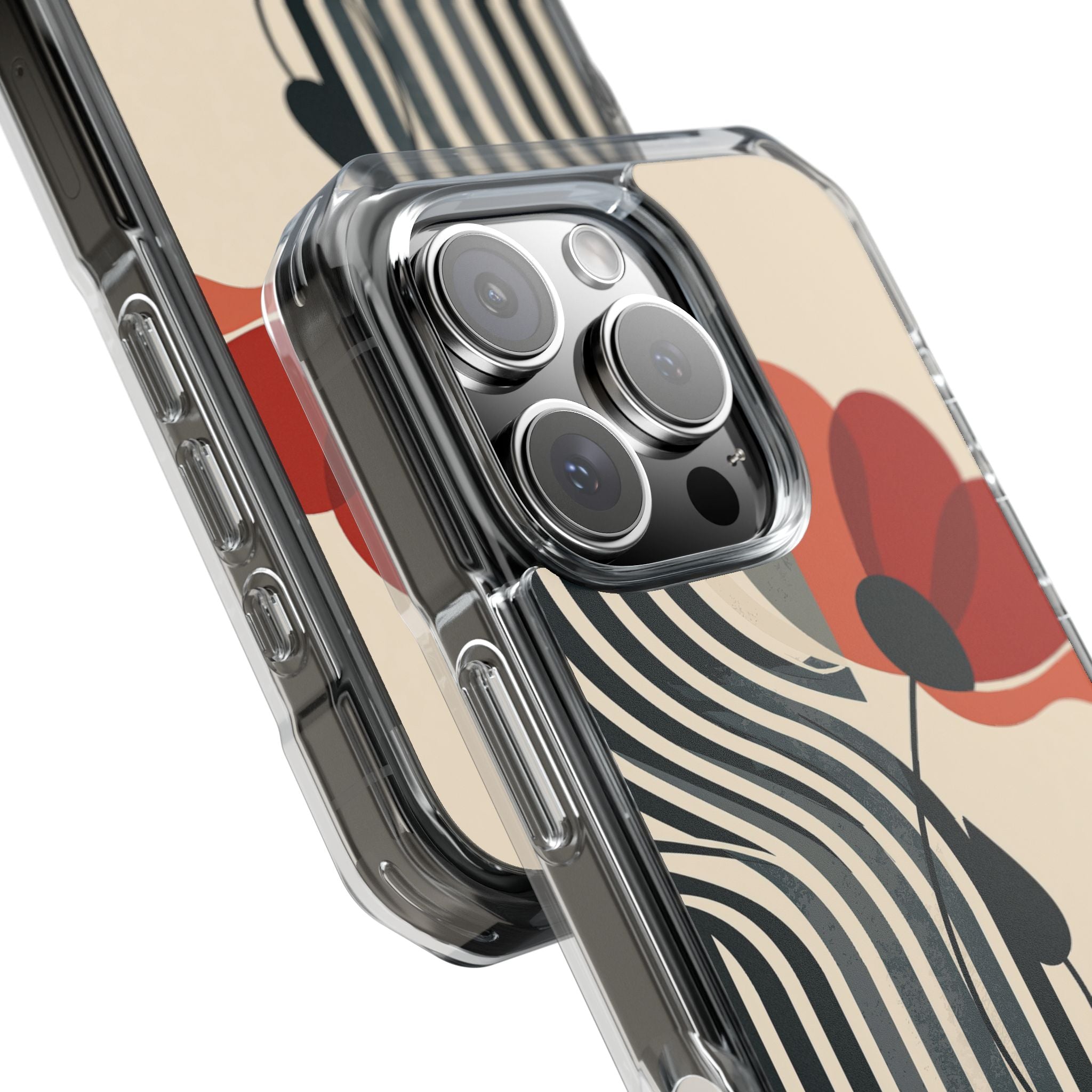 Beige Impact MagSafe Phone Case for iPhone - Crimson Line Bloom
