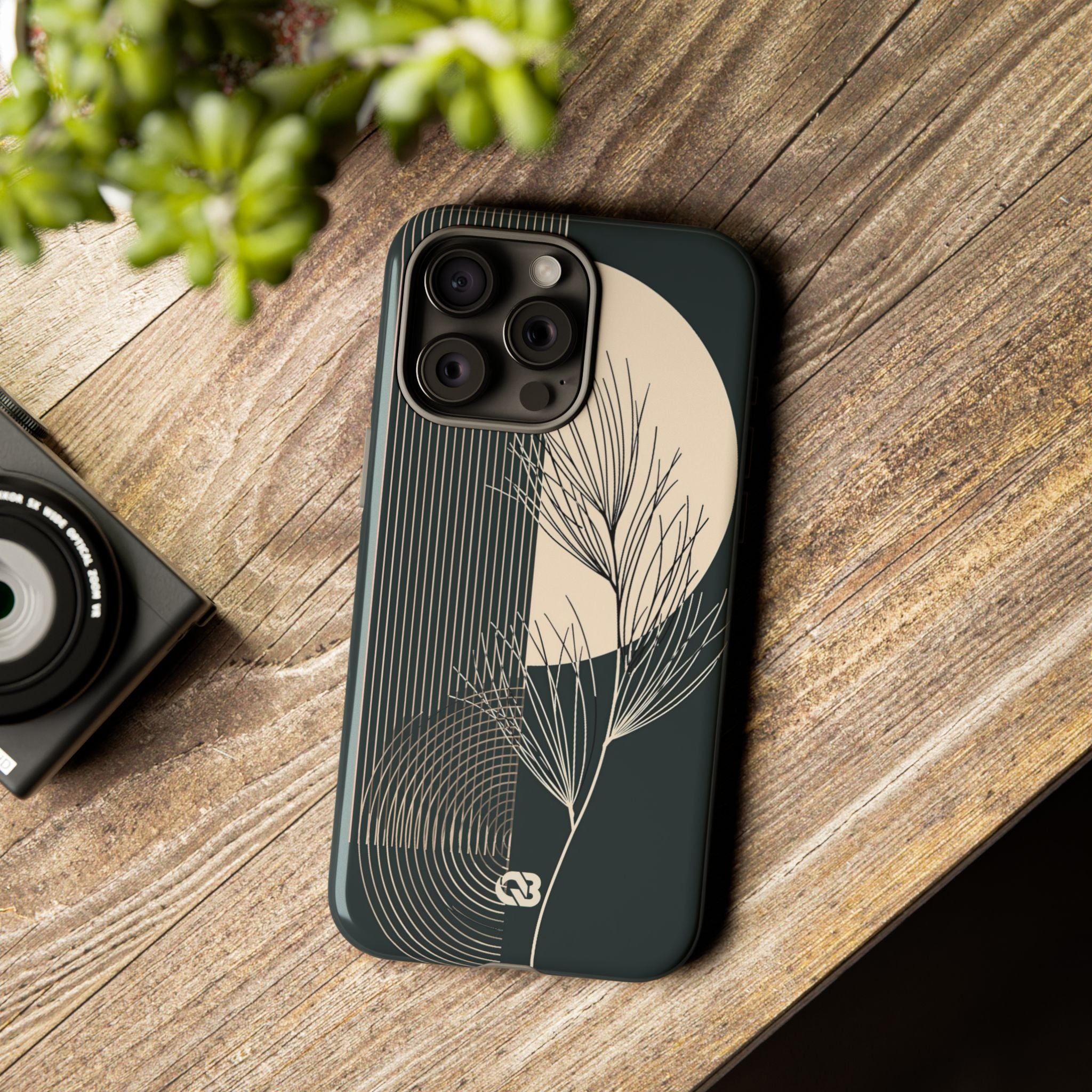 Black Tough Phone Case for iPhone - Obsidian Sand Willow