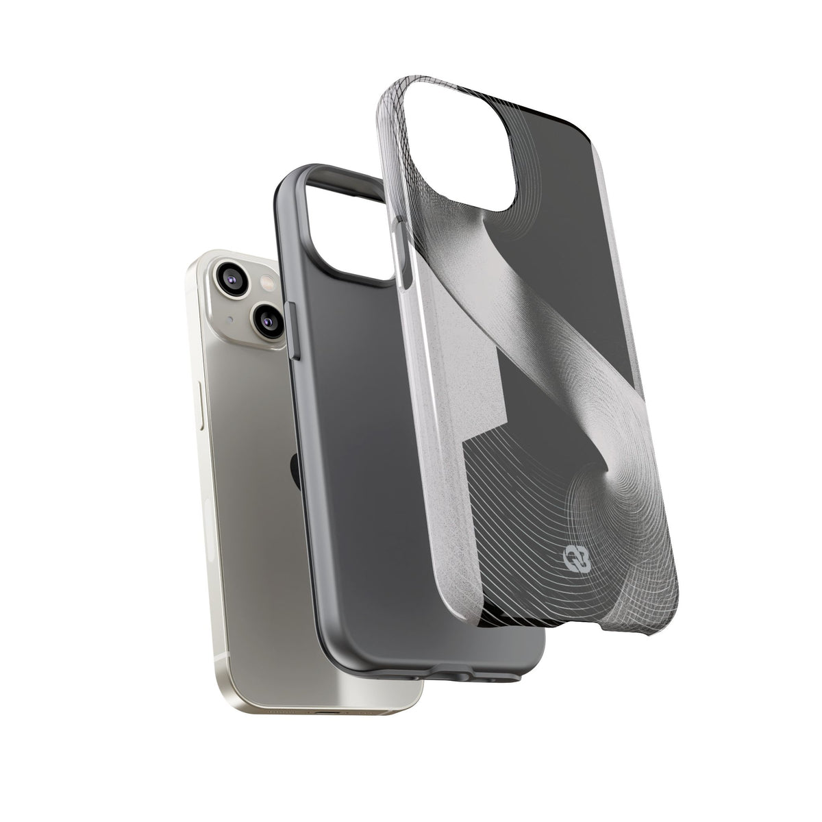 Grey Tough Phone Case for iPhone - Obsidian Moiré Wave