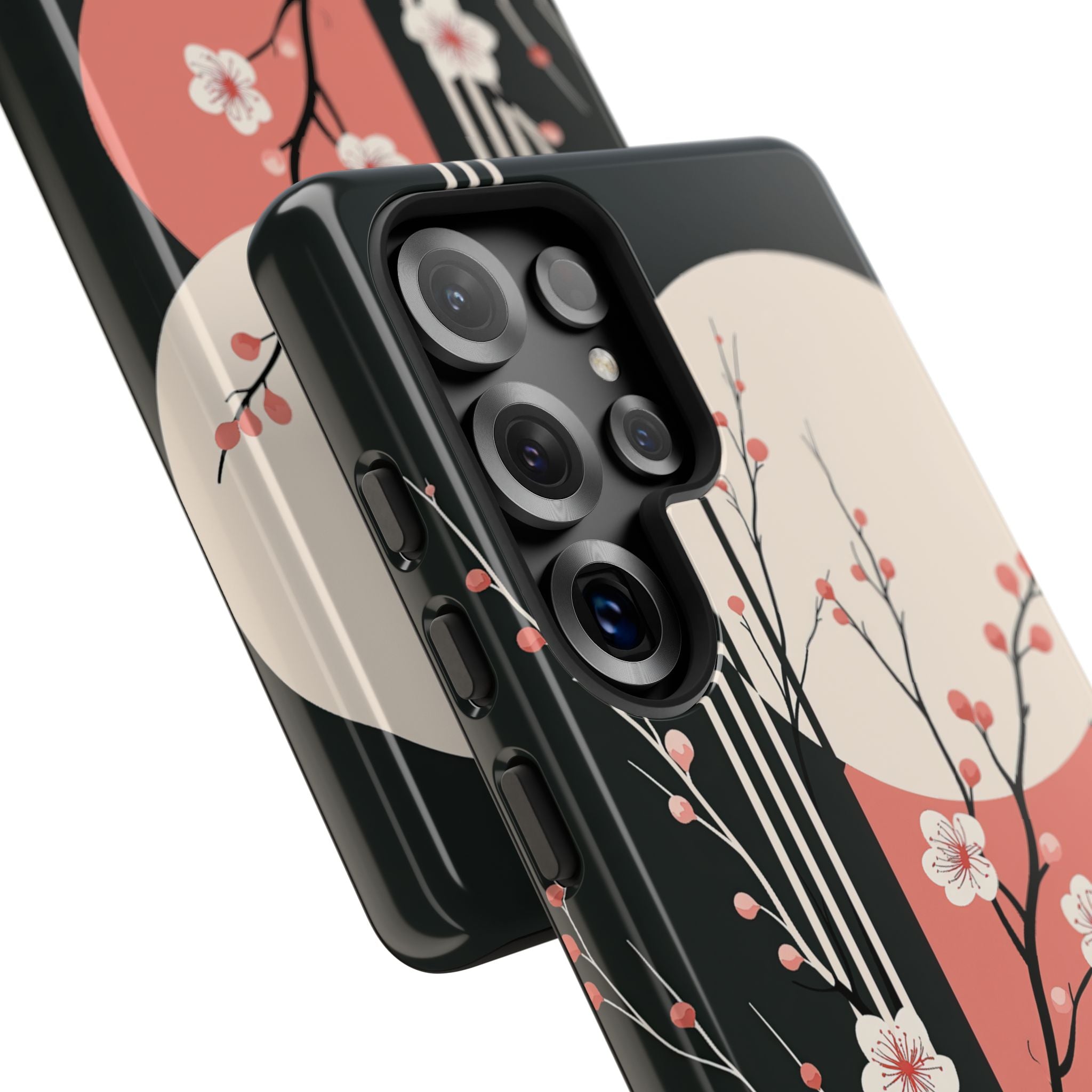 Black Tough Phone Case for Samsung - Kyoto Midnight Blossom