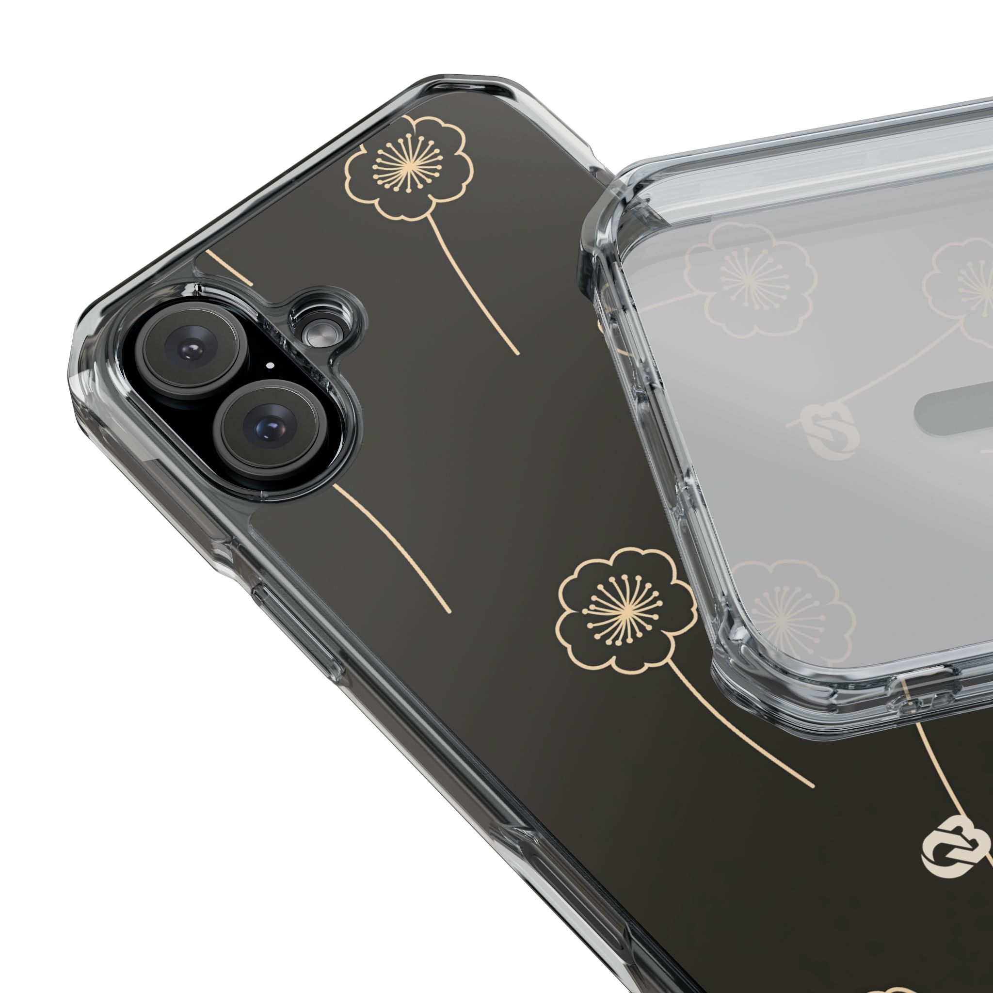 Black Impact MagSafe Phone Case for iPhone - Obsidian Sand Petals