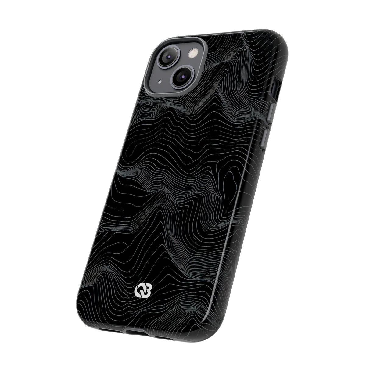 Black Tough Phone Case for iPhone - Obsidian Topo Wireframe