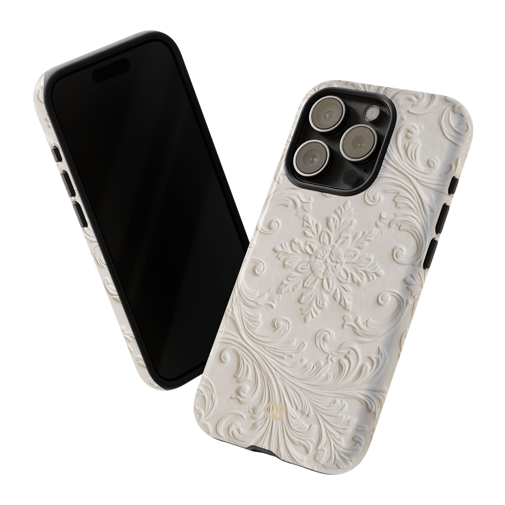 White Tough Phone Case for iPhone - Alabaster Floral Relief