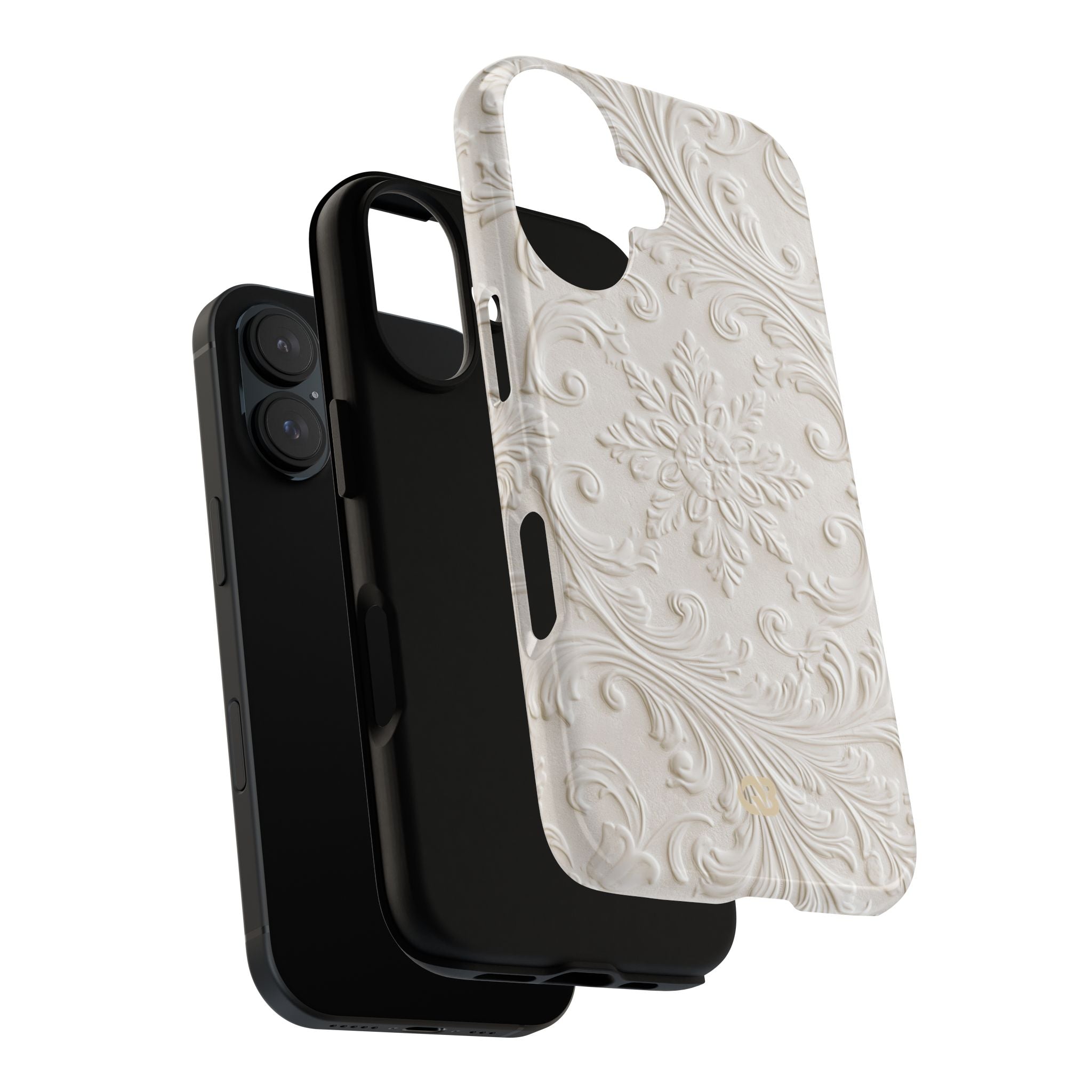 White Tough Phone Case for iPhone - Alabaster Floral Relief