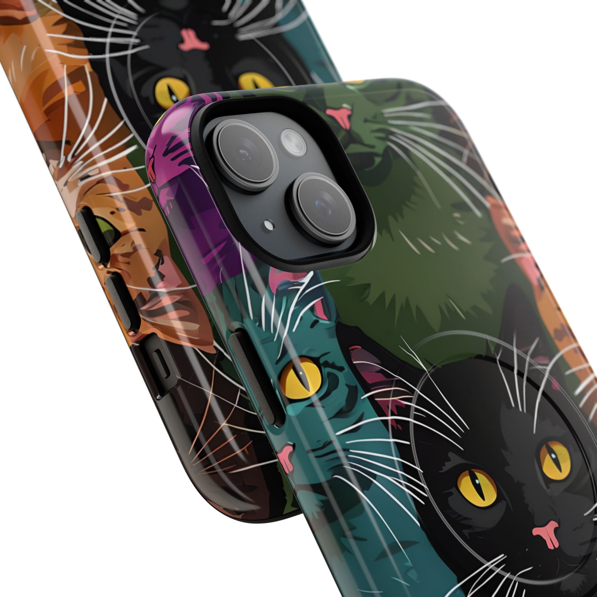 Teal Cat Grid iPhone 15 Plus Case - Tough+