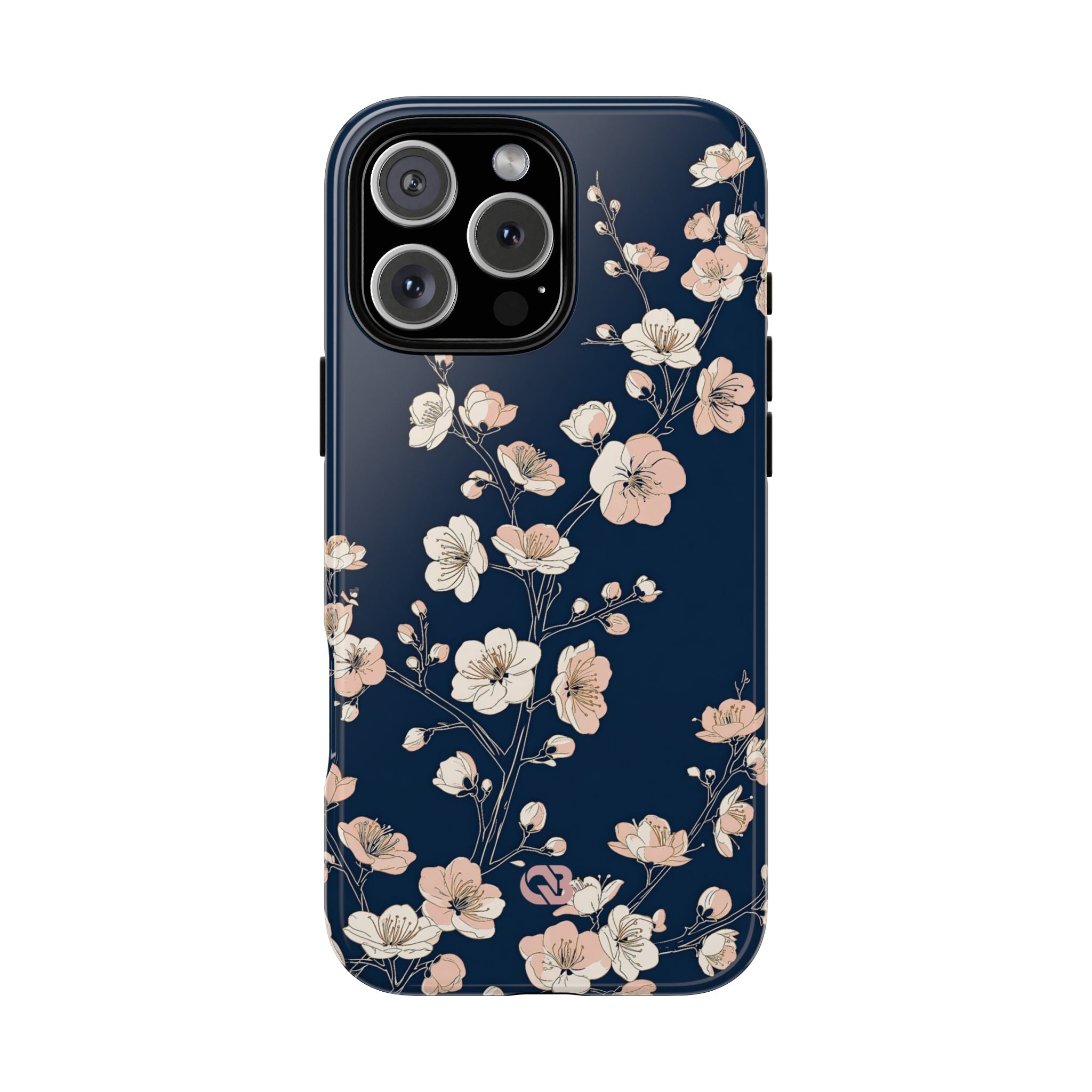 Blue Tough Phone Case for iPhone - Midnight Peach Sakura