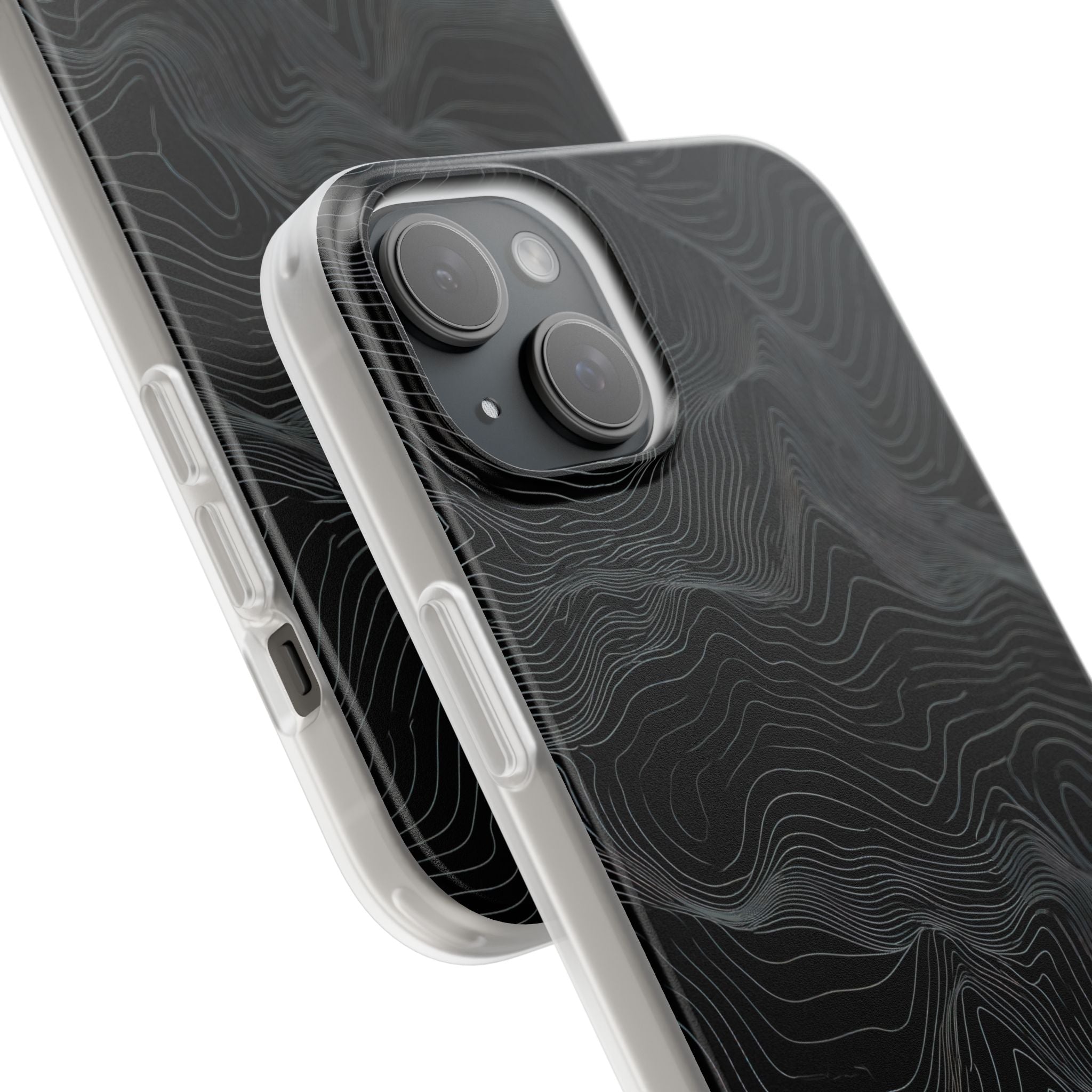 Black Lite Phone Case for iPhone - Obsidian Topo Wireframe