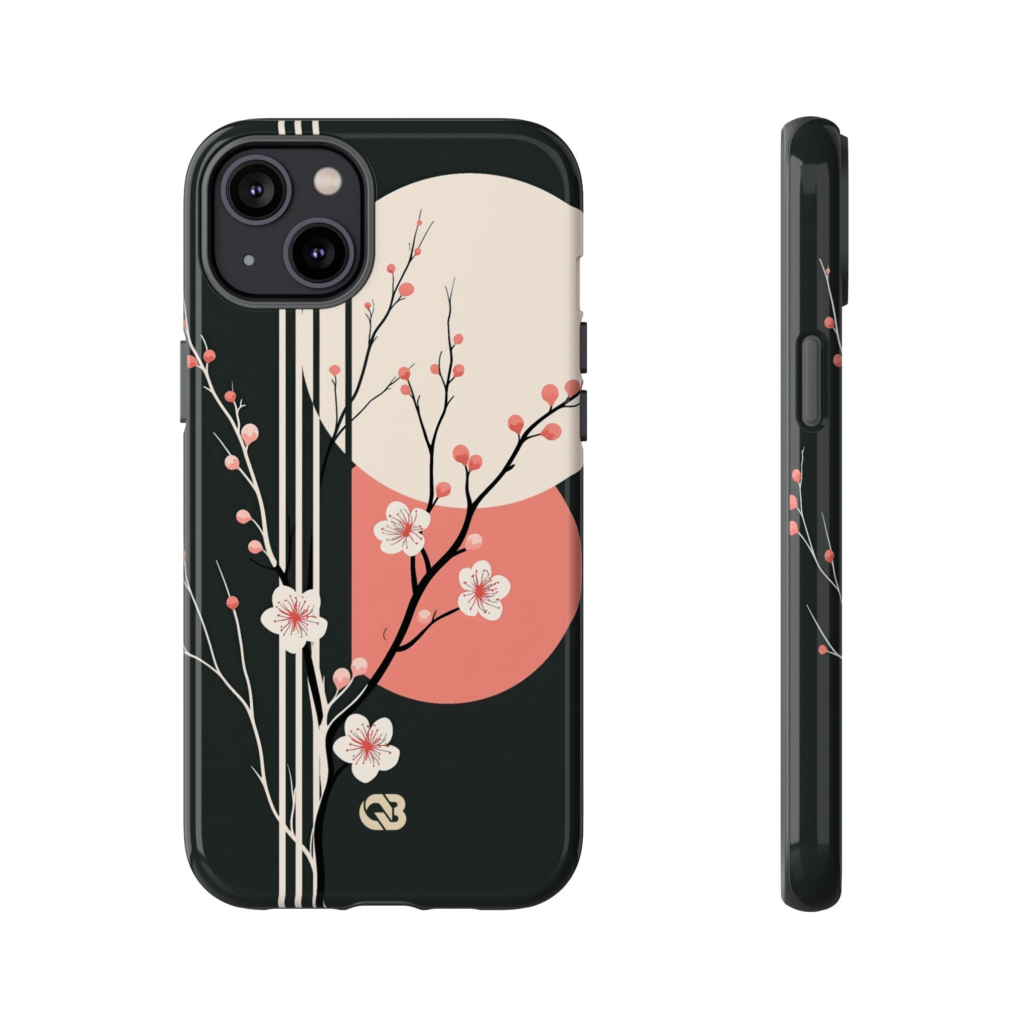Black Tough Phone Case for iPhone - Kyoto Midnight Blossom