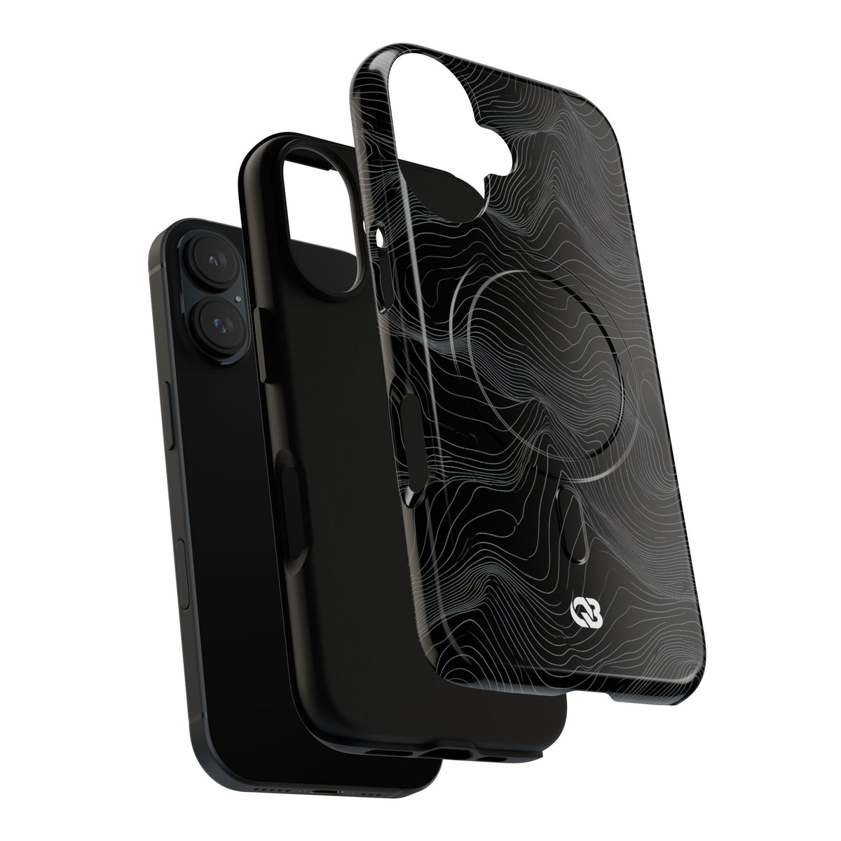 Black Tough 2.0 Magsafe Phone Case for iPhone - Obsidian Topo Wireframe