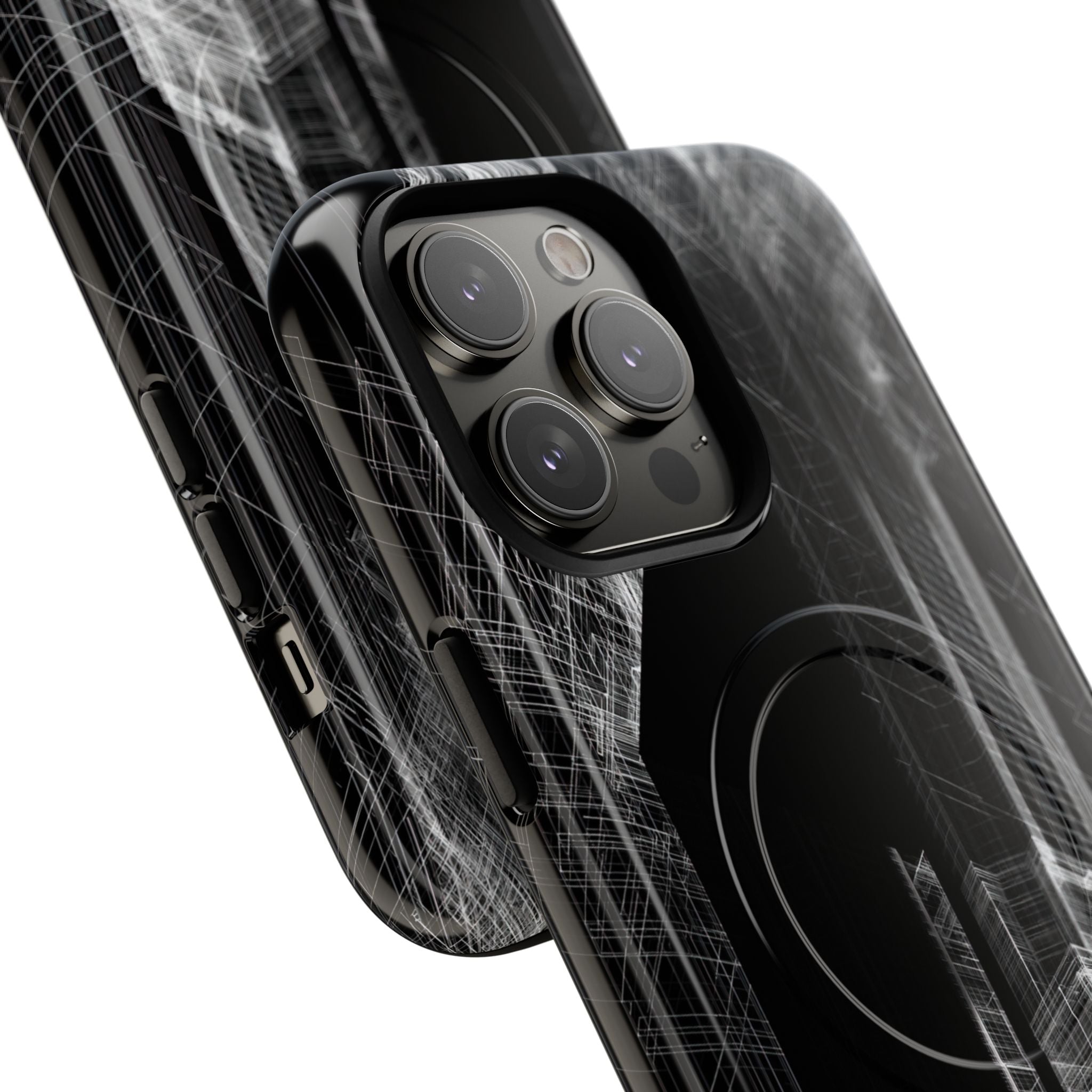 Black Tough 2.0 Magsafe Phone Case for iPhone - Ghost Urban Wireframe