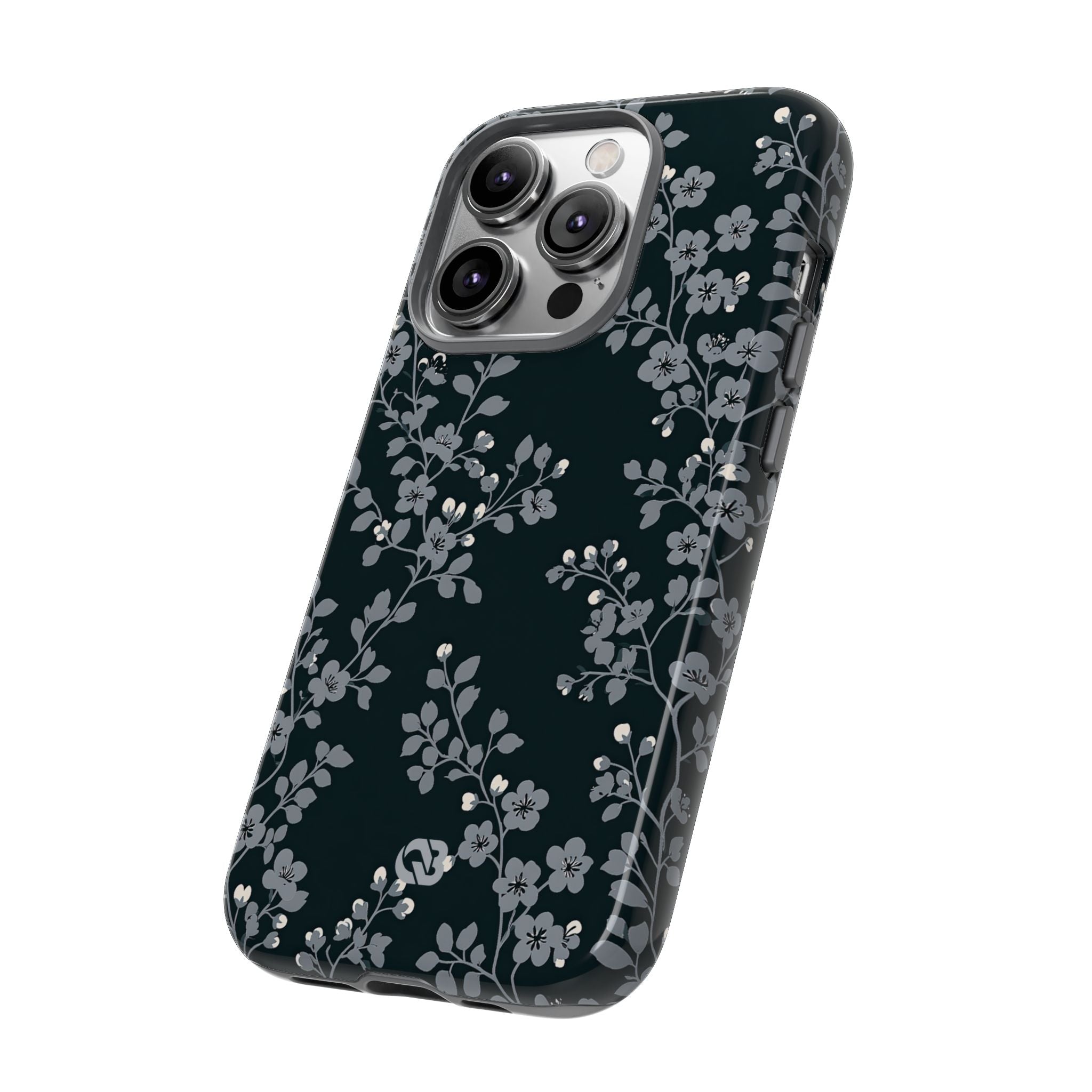 Black Tough Phone Case for iPhone - Midnight Slate Blossom