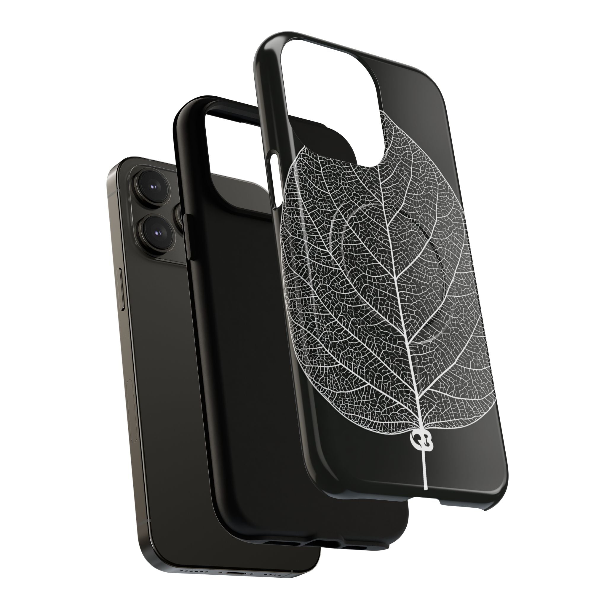 Black Tough 2.0 Magsafe Phone Case for iPhone - Bleached Leaf Lattice