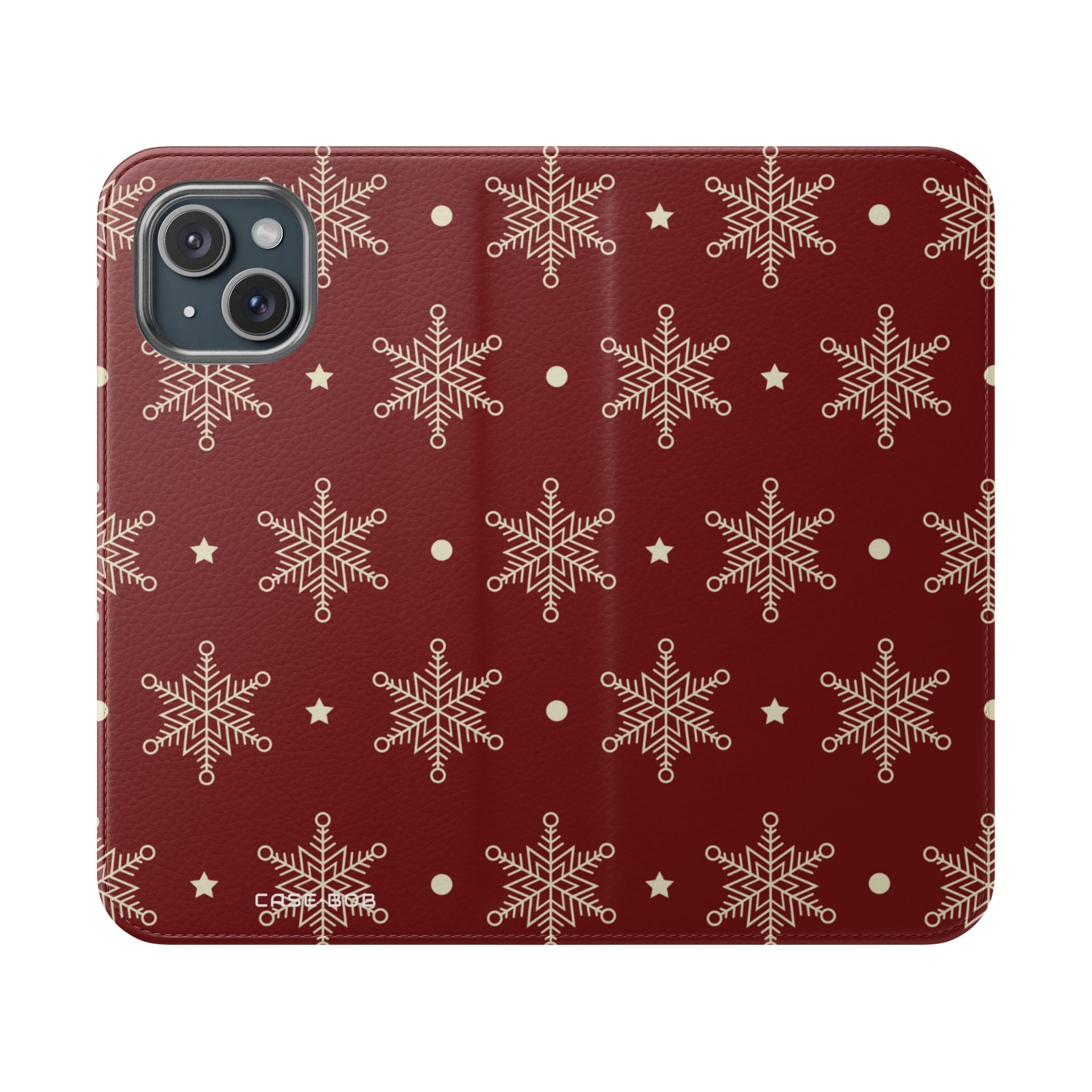 Cream Snowflakes Crimson - iPhone 15 Case - Wallet