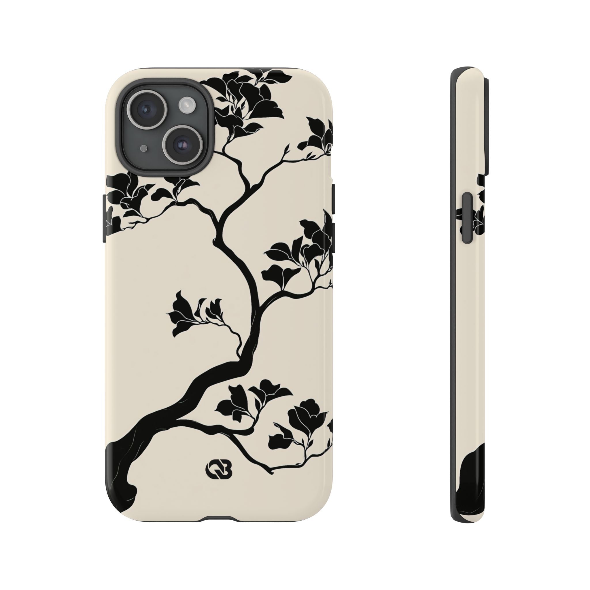 Beige Tough Phone Case for iPhone - Obsidian Bonsai Silhouette