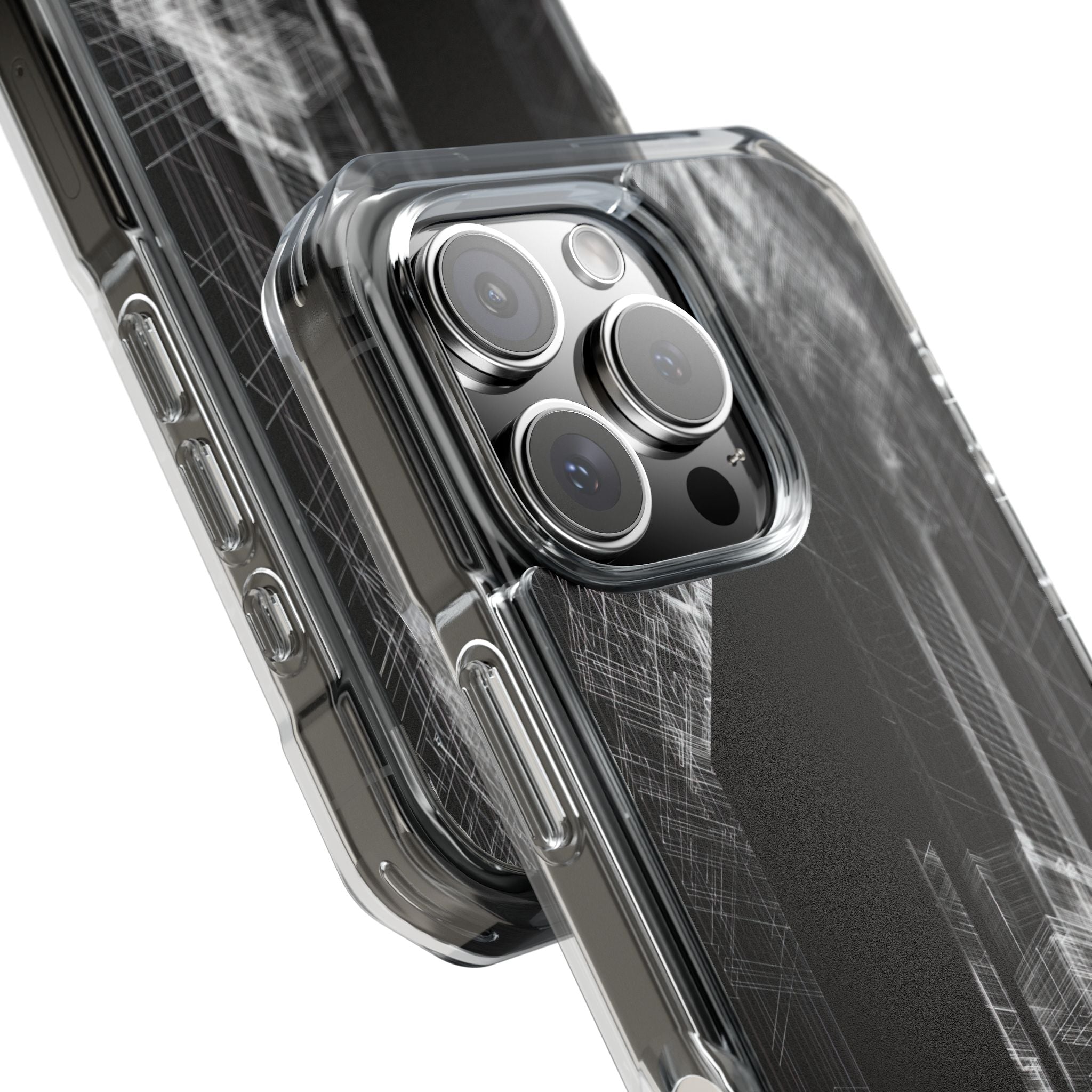 Black Impact MagSafe Phone Case for iPhone - Ghost Urban Wireframe