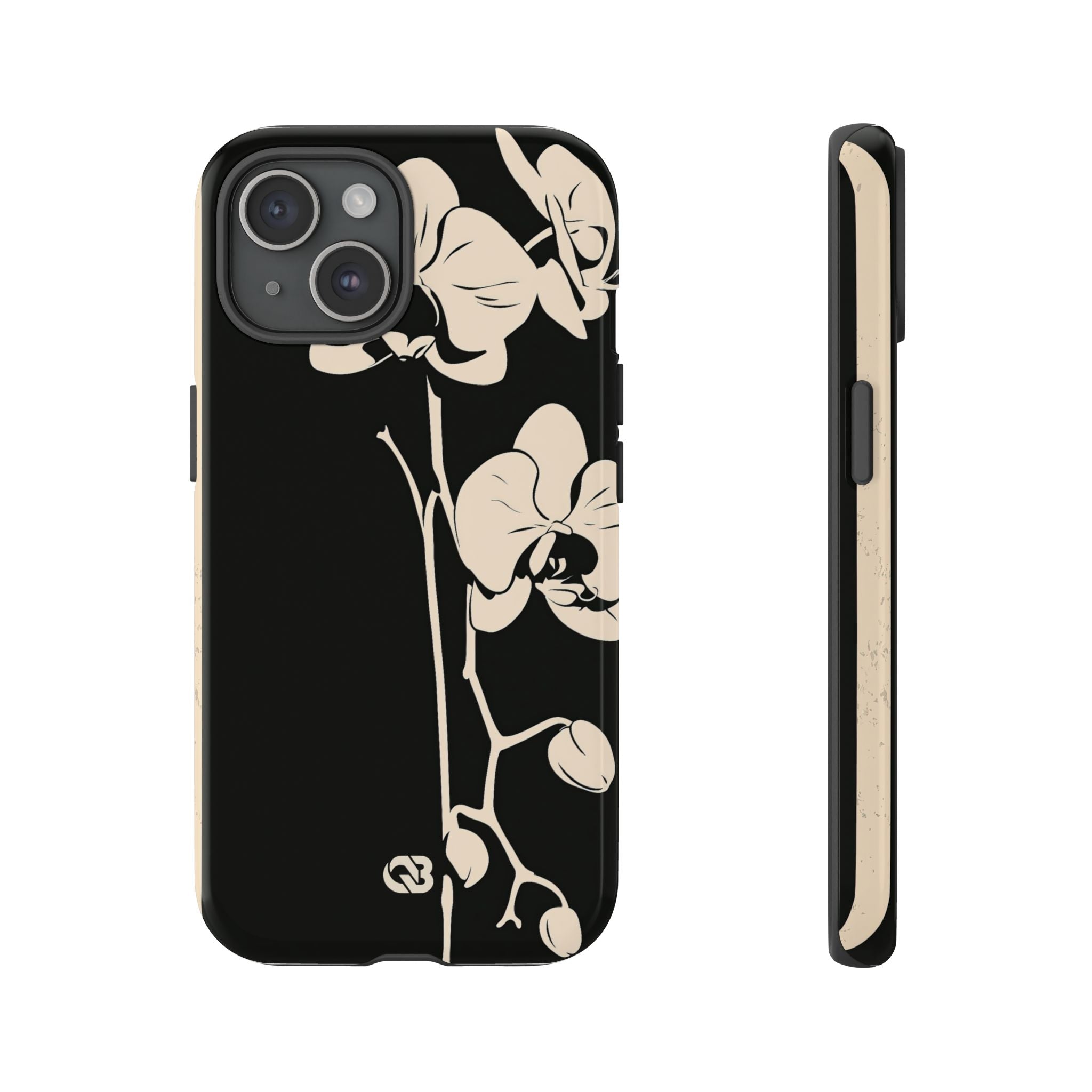 Black Tough Phone Case for iPhone - Obsidian Bone Orchid