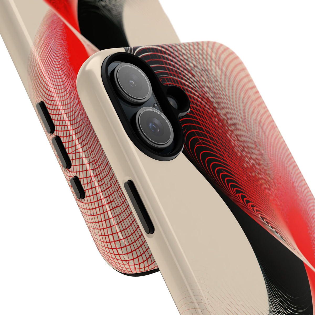 Red Tough Phone Case for iPhone - Crimson Grid Vortex