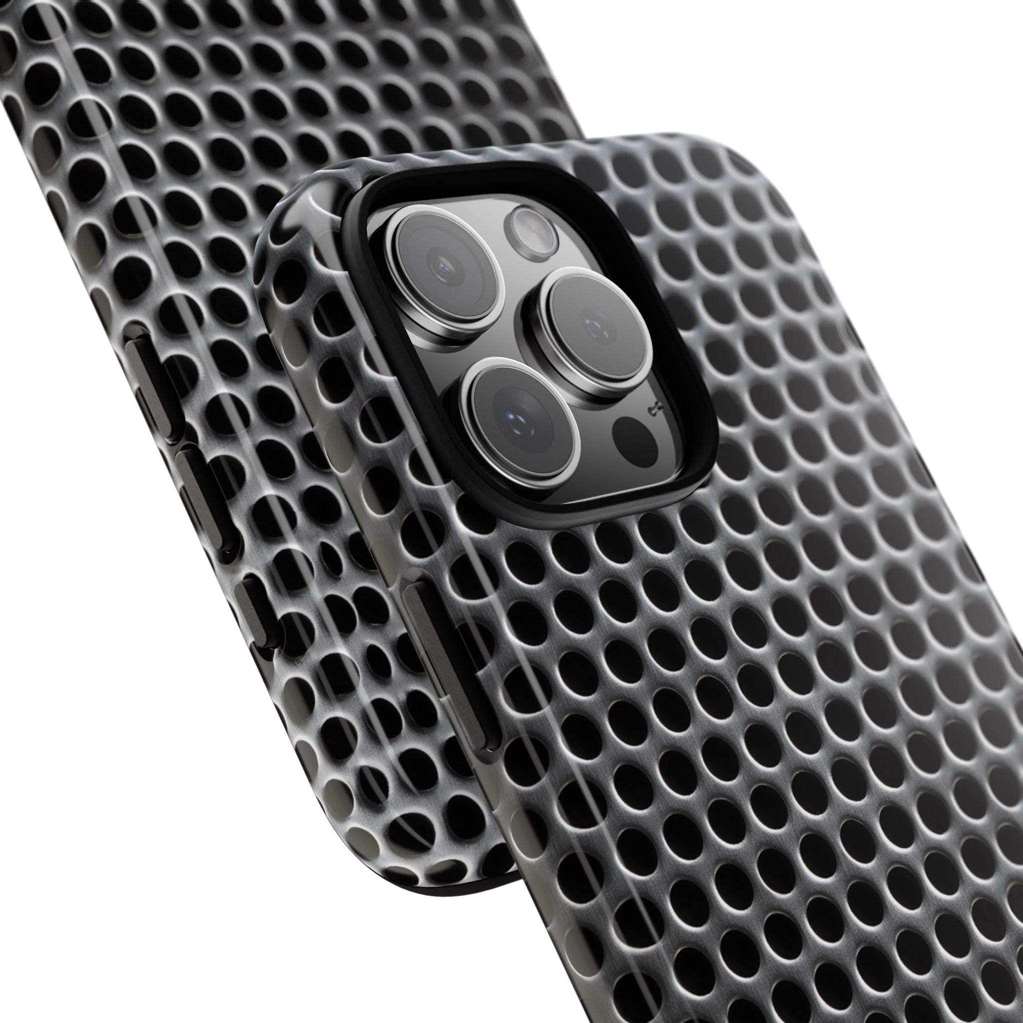 Silver Tough Phone Case for iPhone - Brutalist Steel Mesh