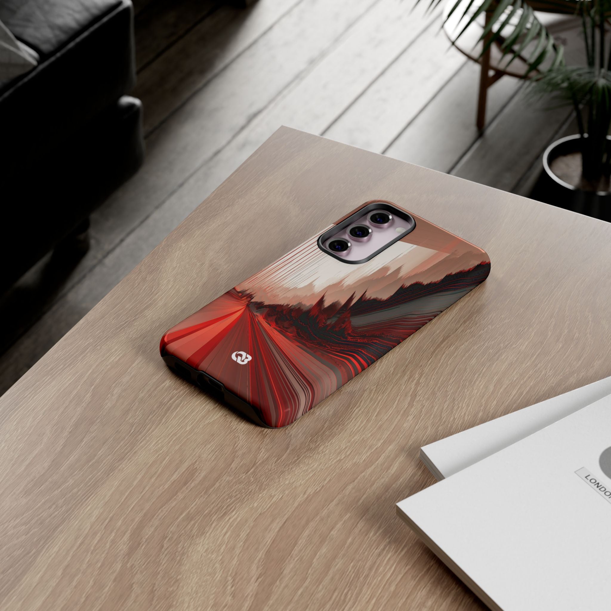 Red Tough Phone Case for Samsung - Crimson Pulse Horizon