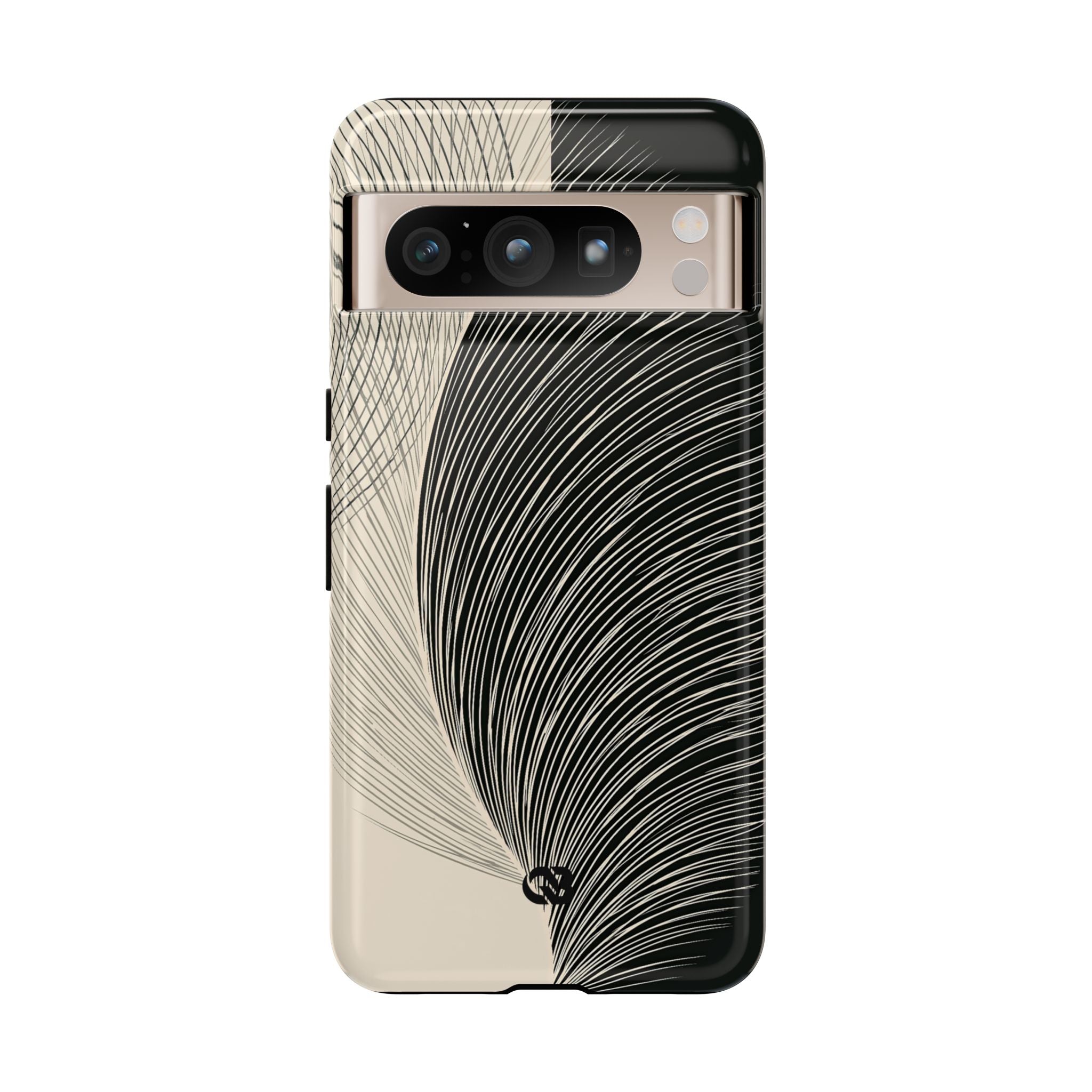 Beige Tough Phone Case for Google Pixel - Obsidian Cream Plume