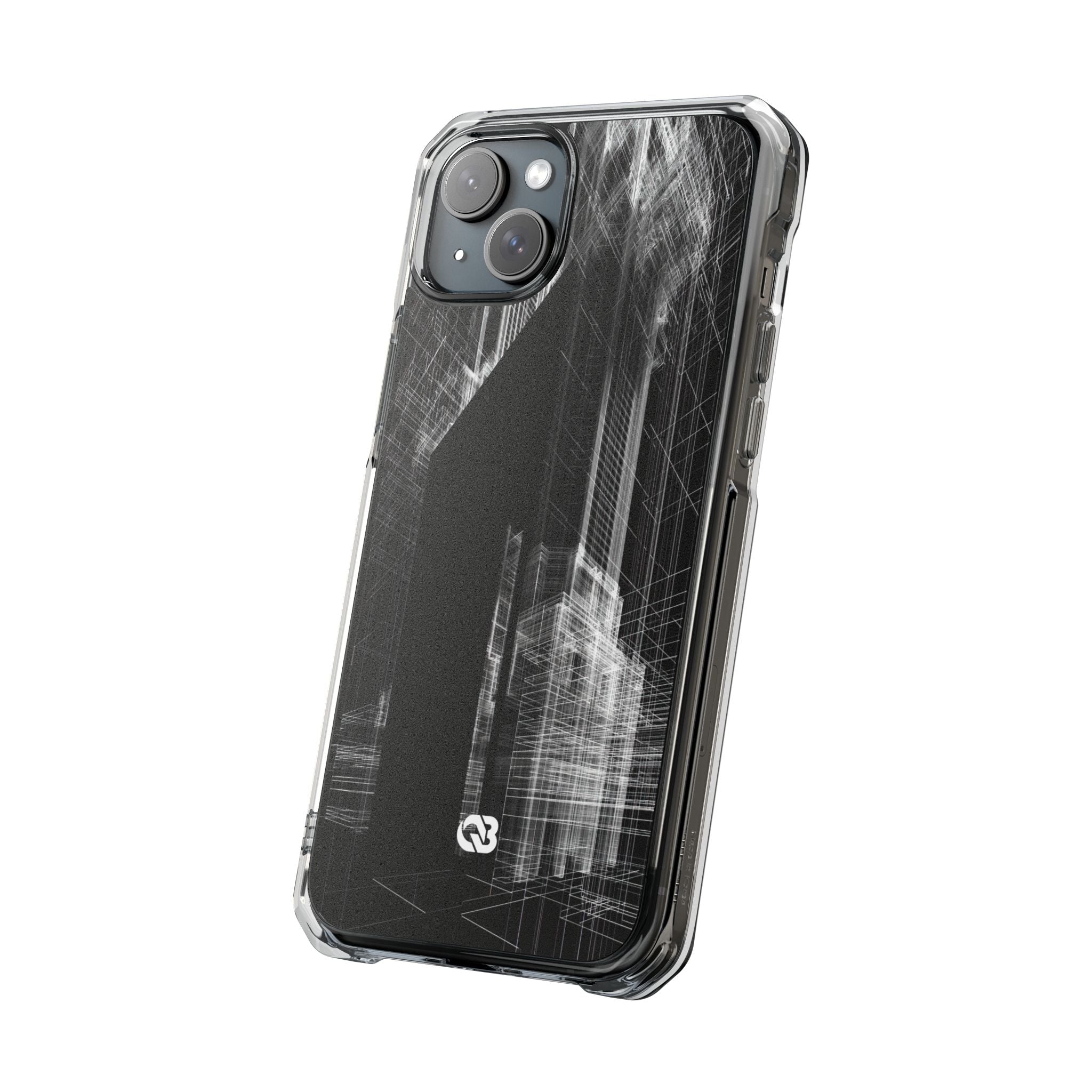 Black Impact MagSafe Phone Case for iPhone - Ghost Urban Wireframe
