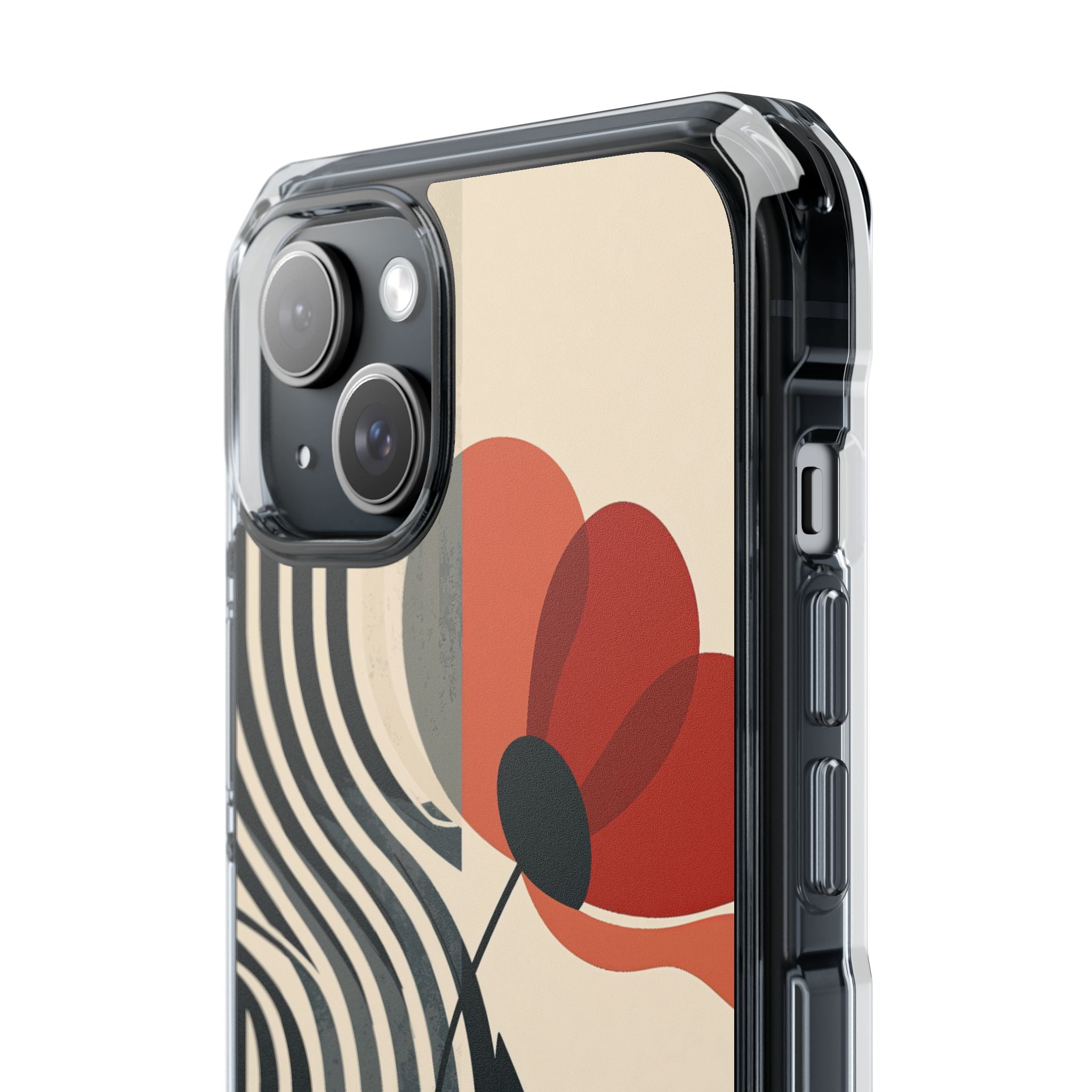 Beige Impact MagSafe Phone Case for iPhone - Crimson Line Bloom