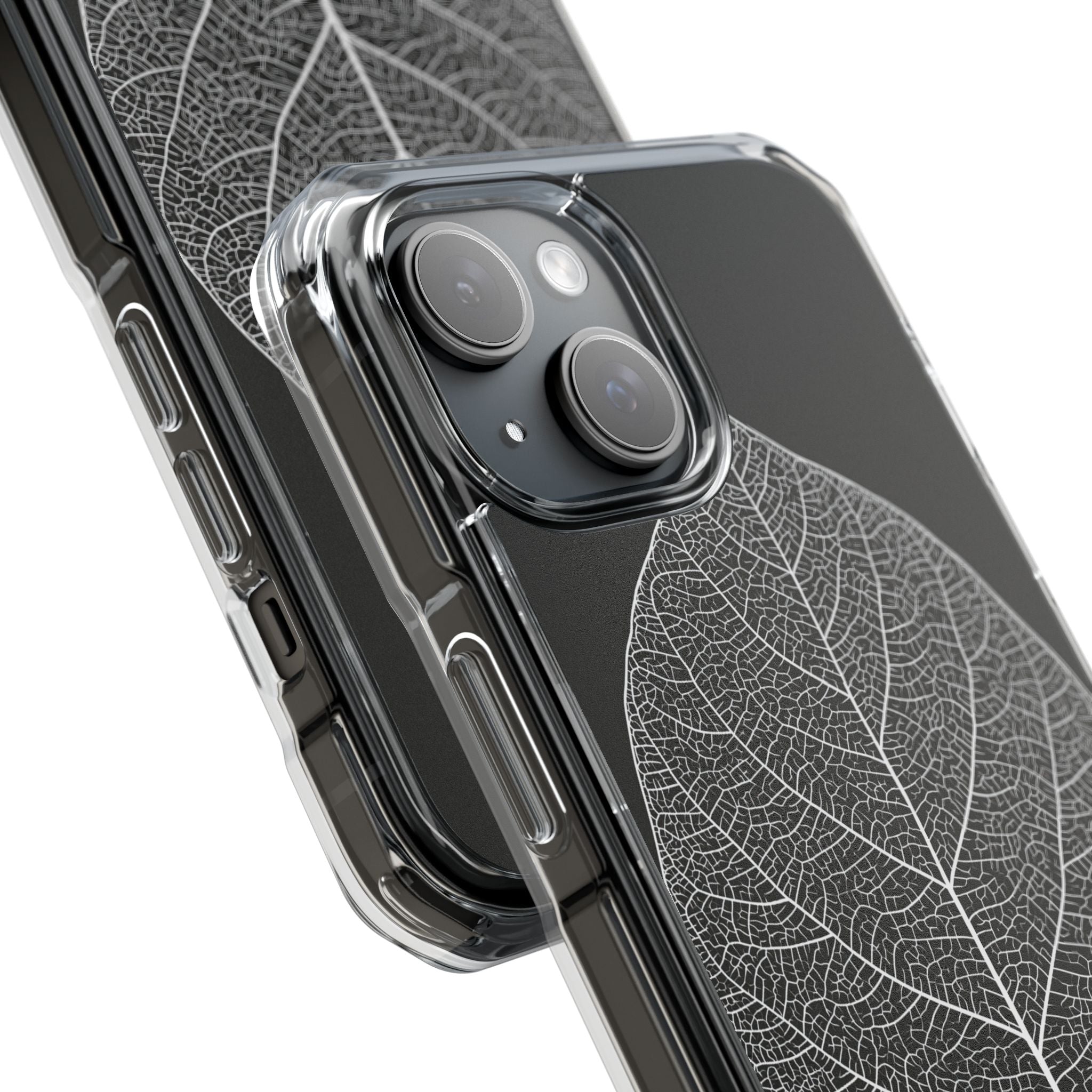 Black Impact MagSafe Phone Case for iPhone - Bleached Leaf Lattice