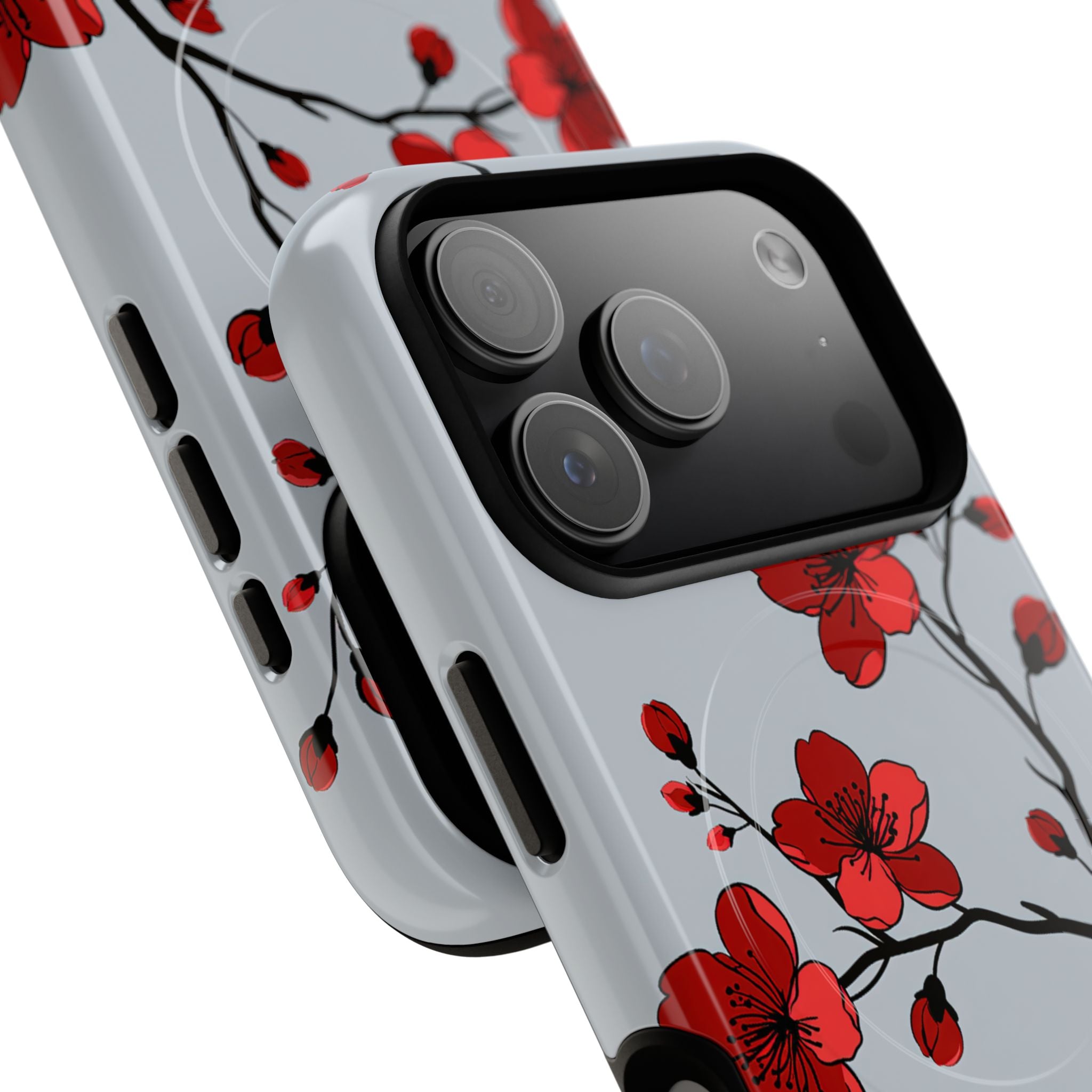Grey Tough 2.0 Magsafe Phone Case for iPhone - Crimson Blossom Onyx