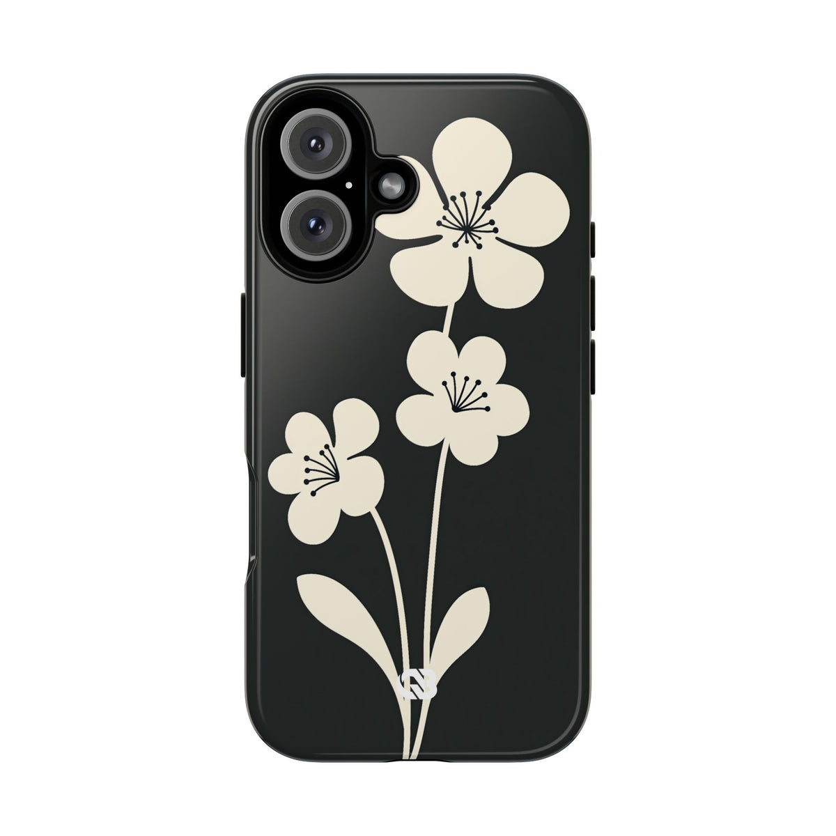 Black Tough Phone Case for iPhone - Obsidian Cream Bloom