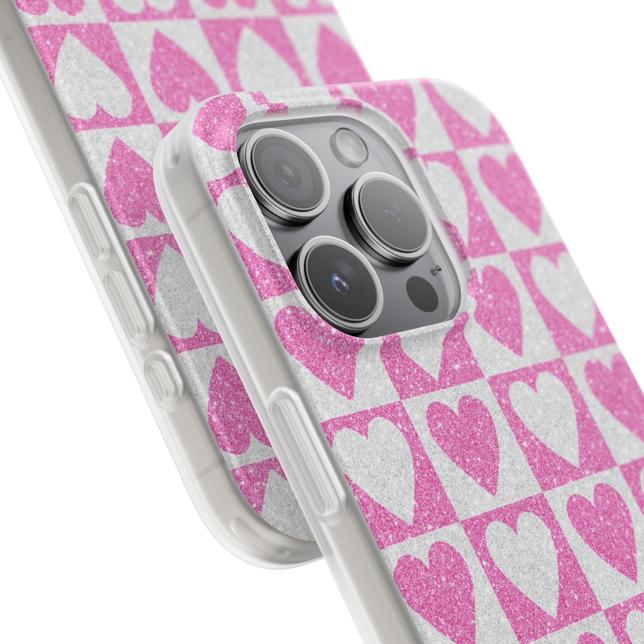 Glitter Herz Gitter iPhone 15 Pro Case - Soft