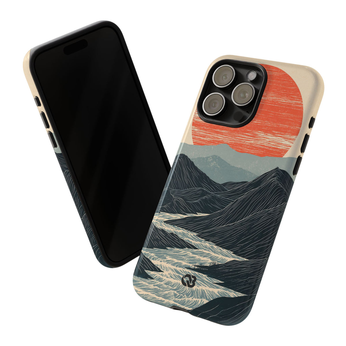 Beige Tough Phone Case for iPhone - Crimson Ridge Flow