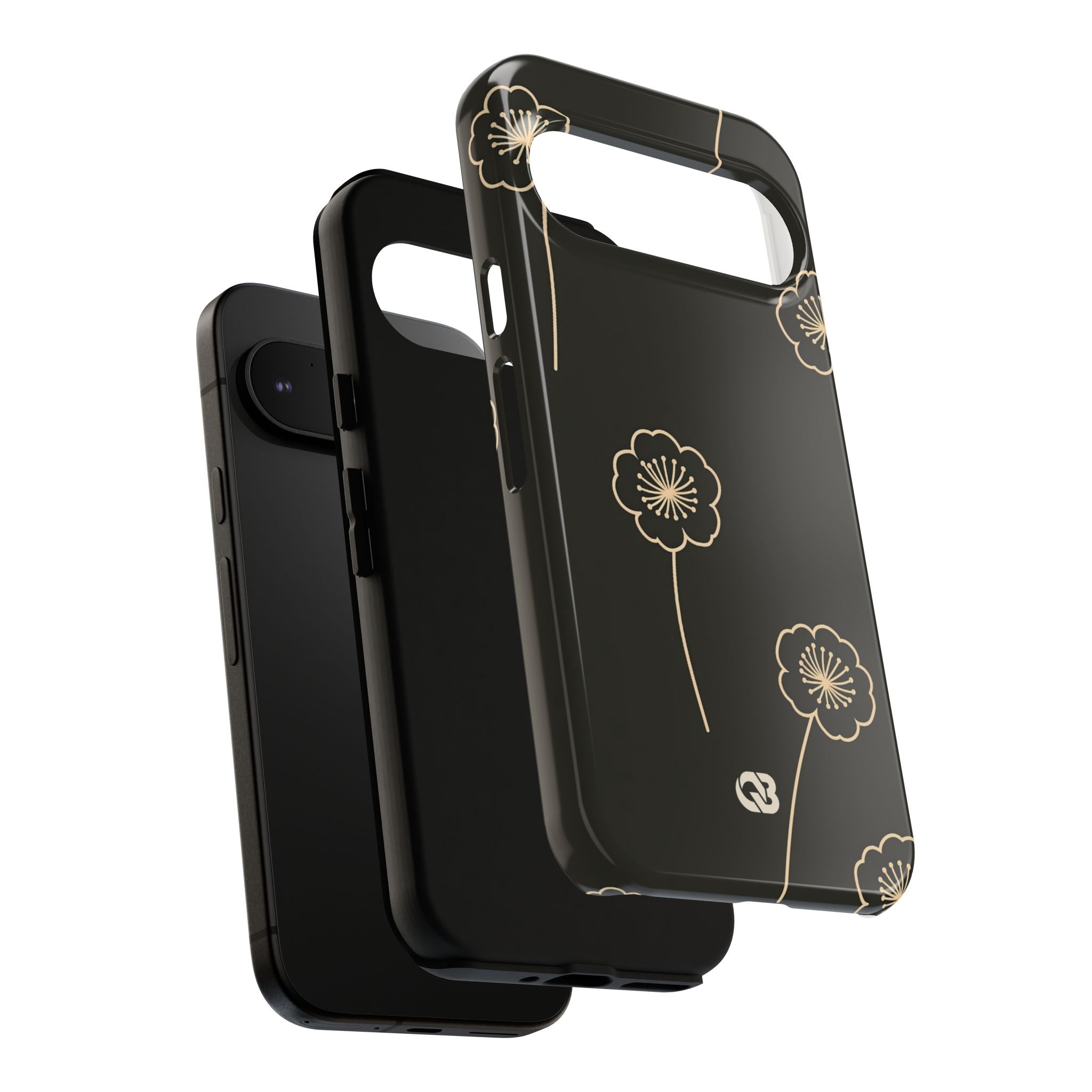Black Tough Phone Case for Google Pixel - Obsidian Sand Petals