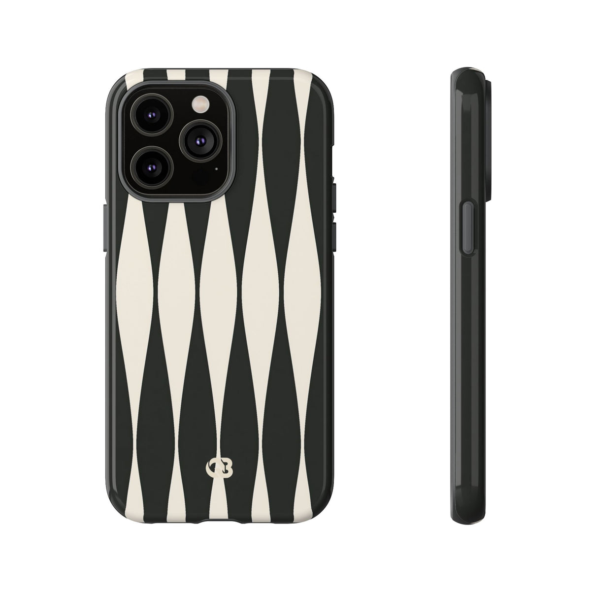 Black Tough Phone Case for iPhone - Ivory Spindle Grid