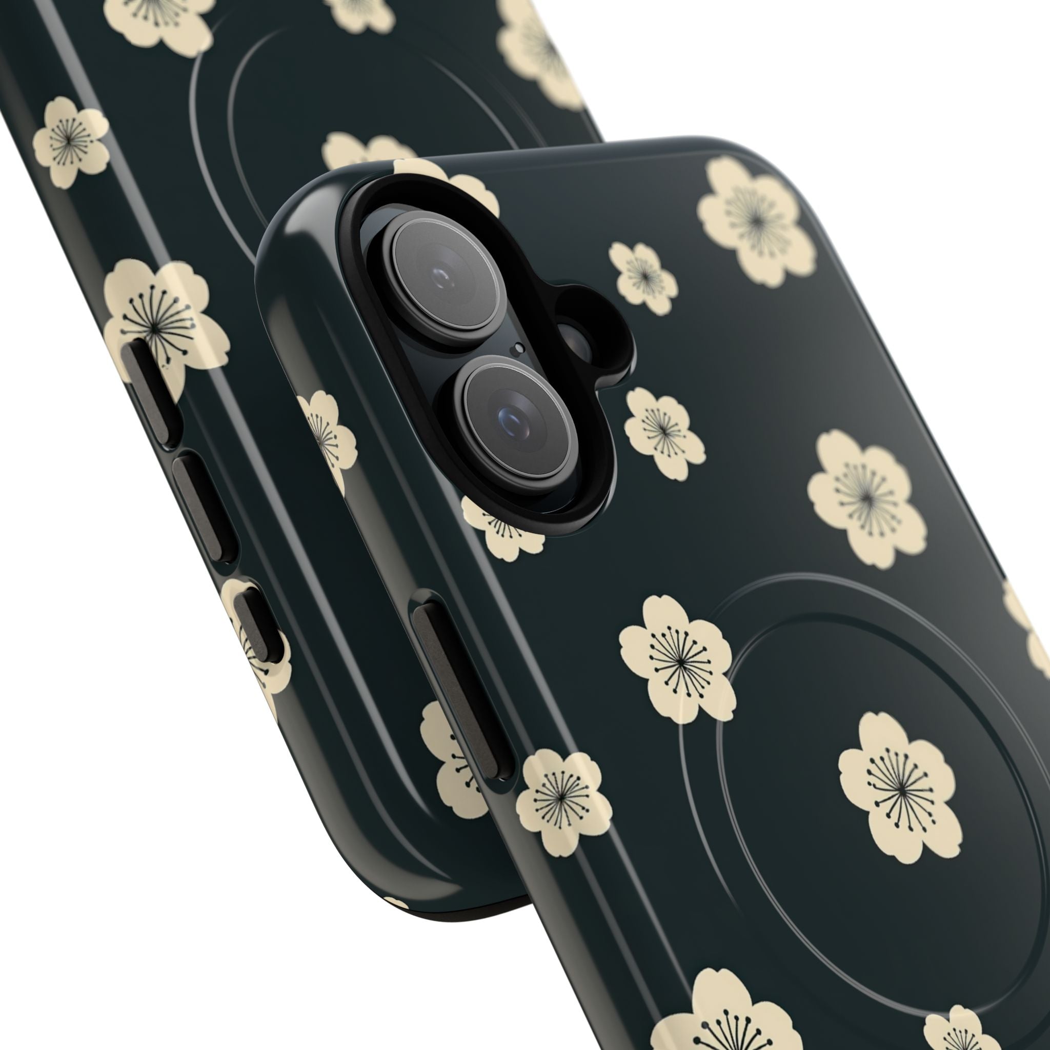 Teal Tough 2.0 Magsafe Phone Case for iPhone - Obsidian Cream Petals