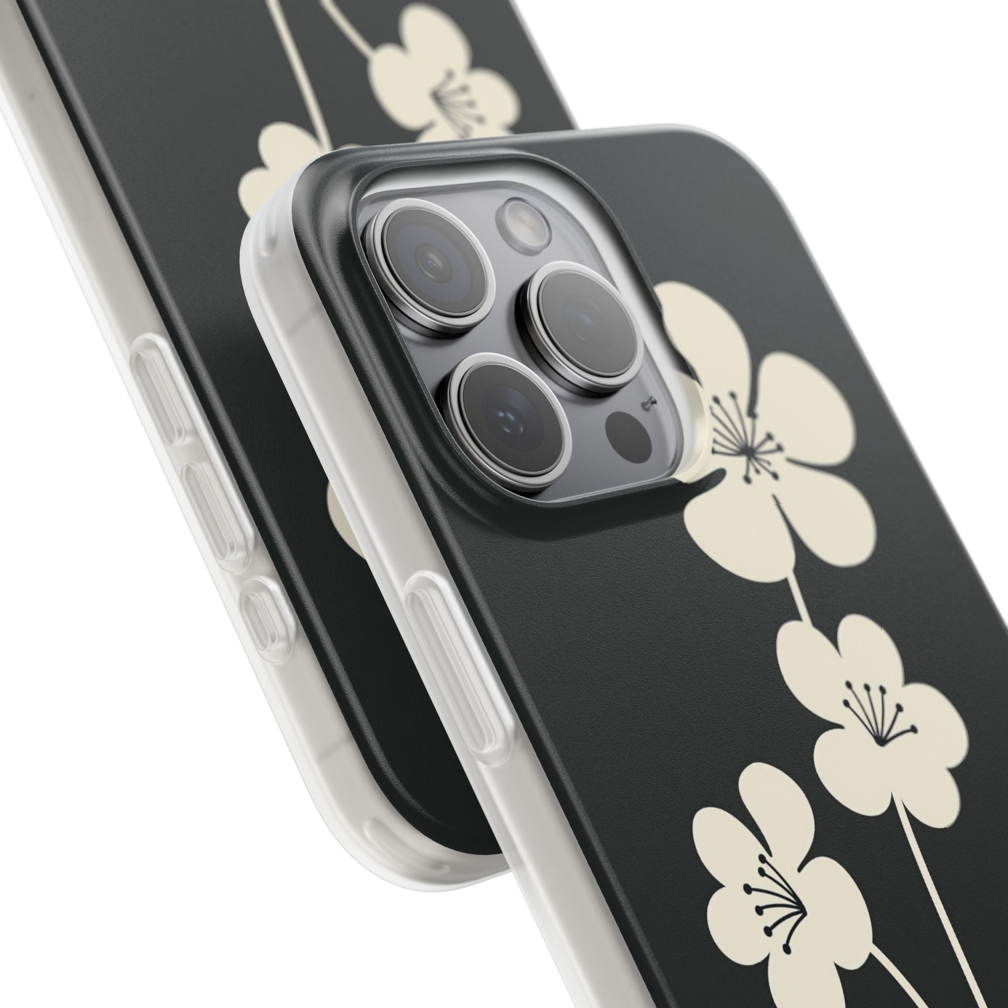 Black Lite Phone Case for iPhone - Obsidian Cream Bloom