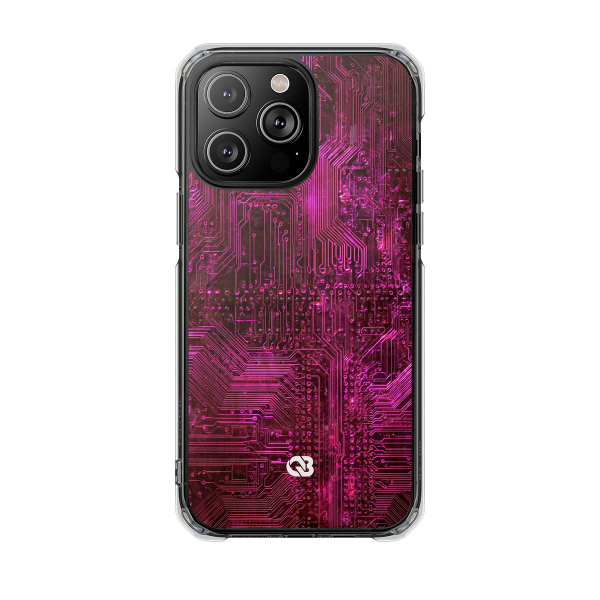 Magenta Circuit Trace · Clear Impact Magnetic Phone Case for iPhone · Pink