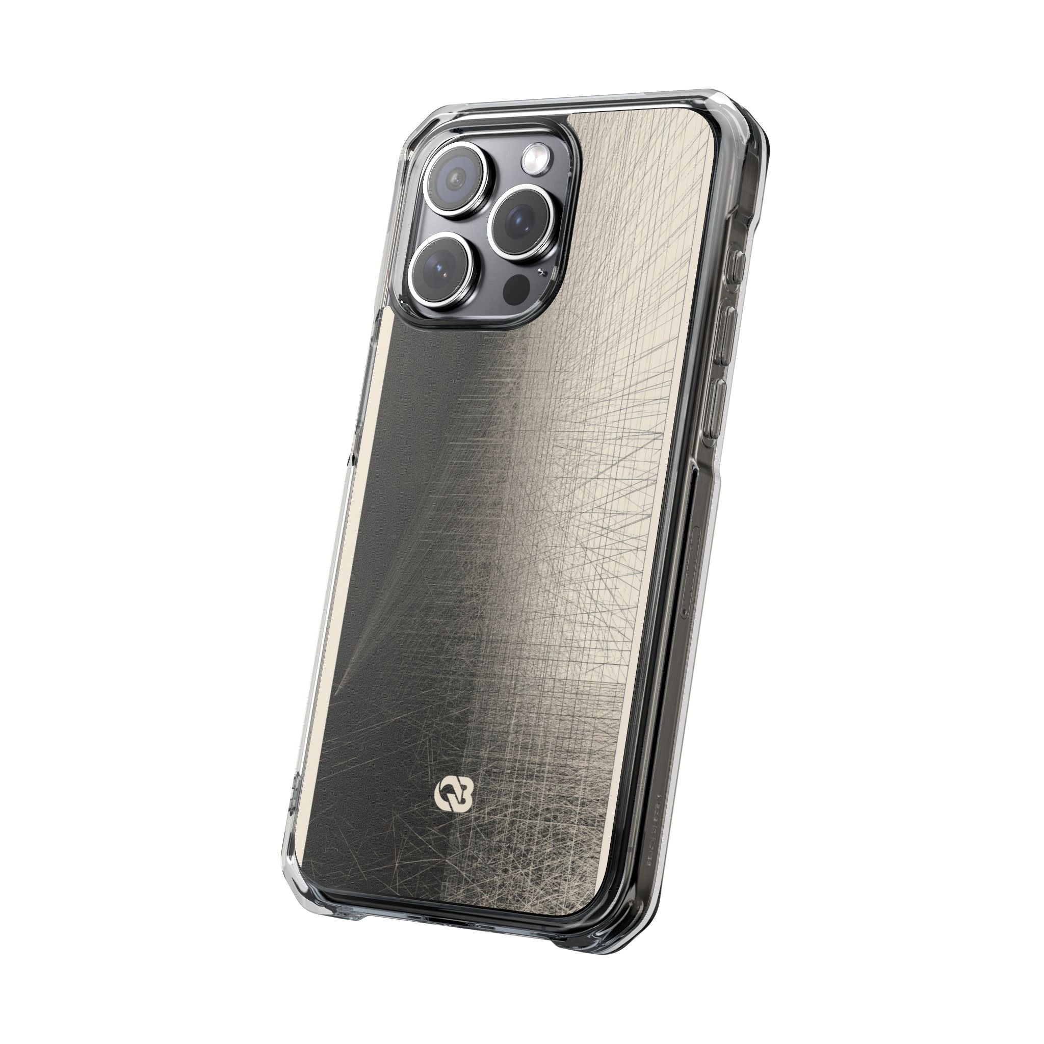 Beige Impact MagSafe Phone Case for iPhone - Brutalist Graphite Grid