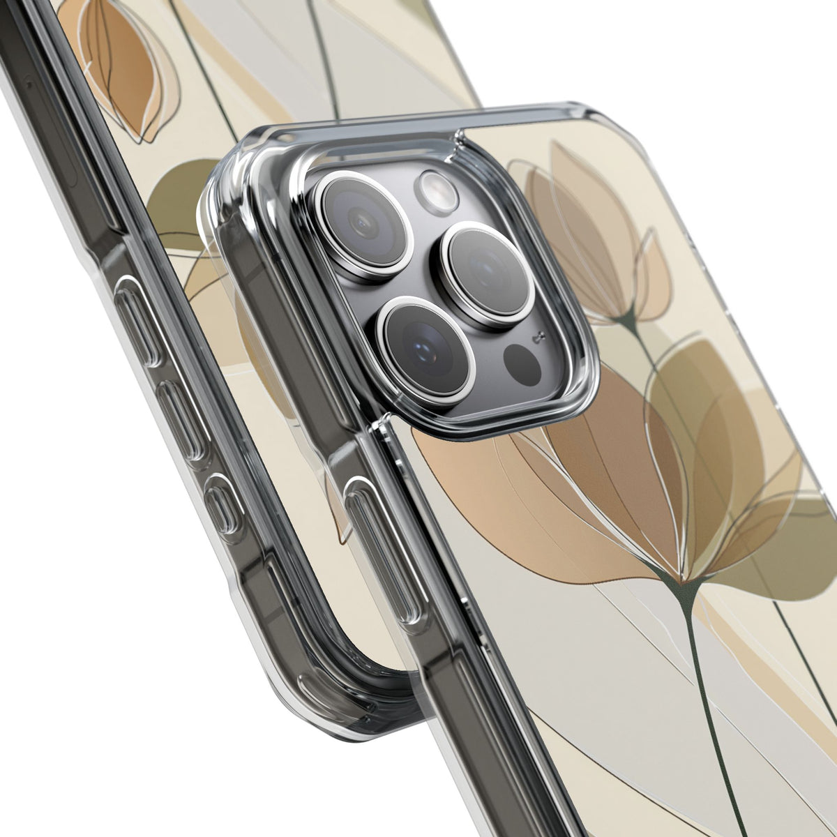 Beige Impact MagSafe Phone Case for iPhone - Muted Ochre Petals