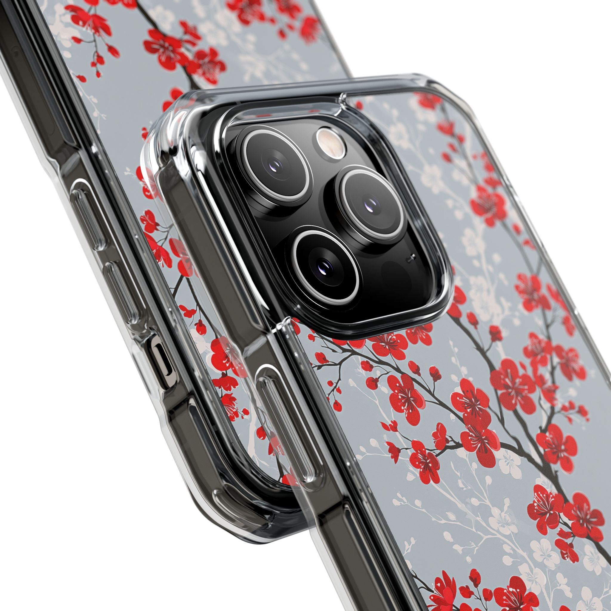 Grey Impact MagSafe Phone Case for iPhone - Crimson Sakura Slate