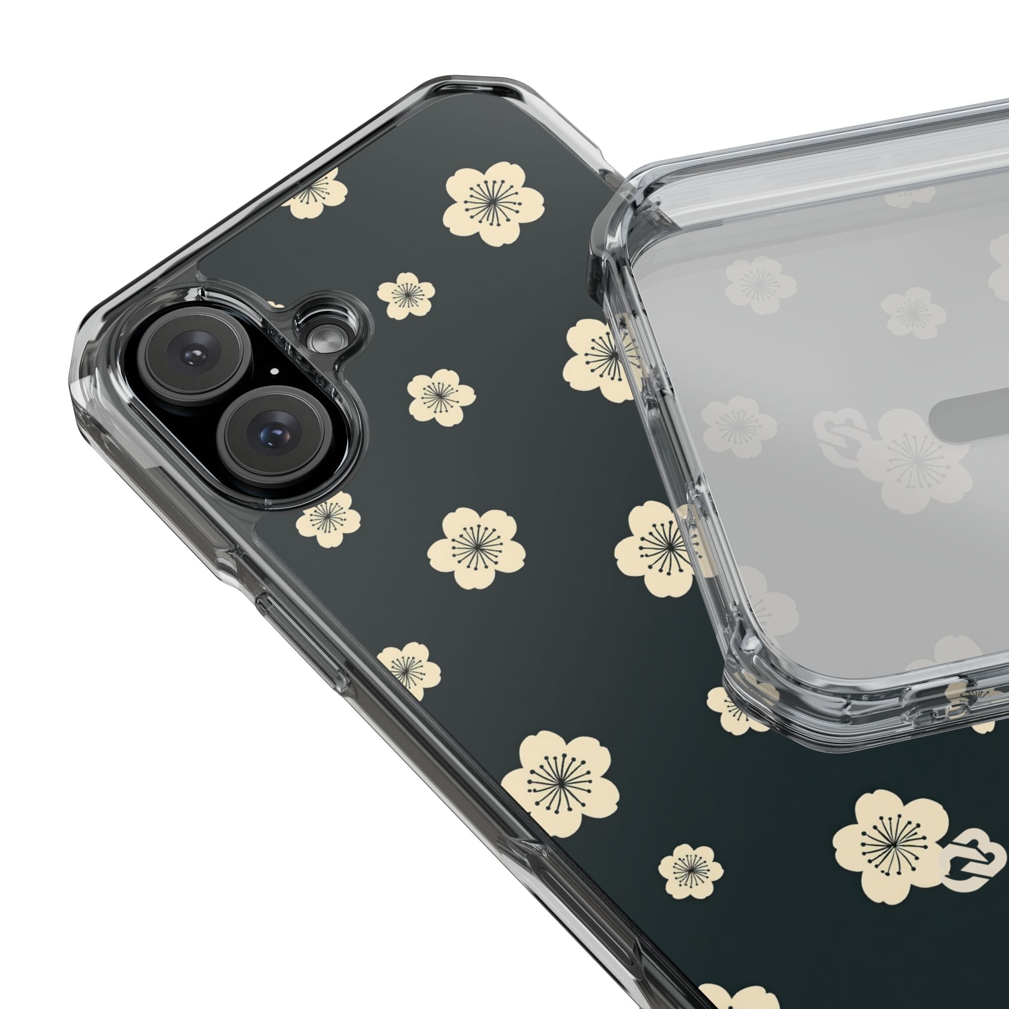 Teal Impact MagSafe Phone Case for iPhone - Obsidian Cream Petals