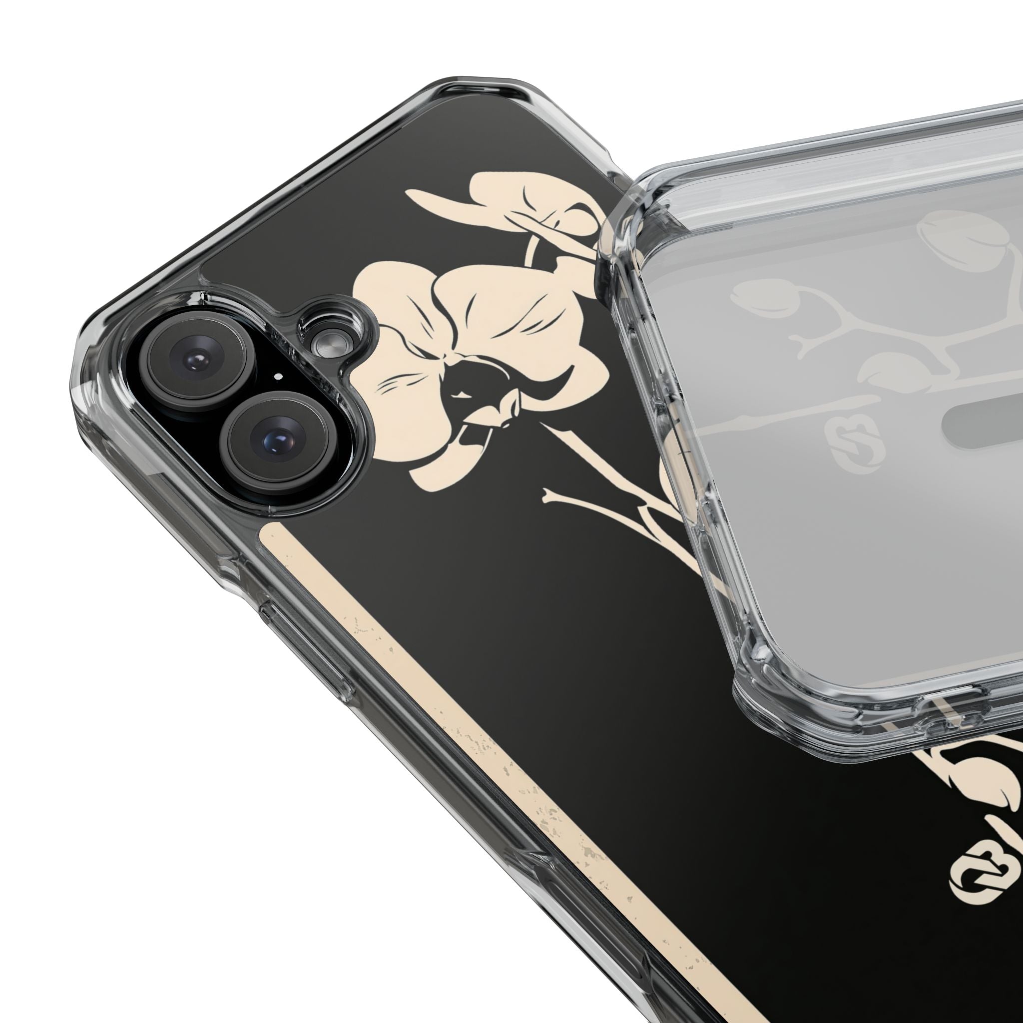 Black Impact MagSafe Phone Case for iPhone - Obsidian Bone Orchid