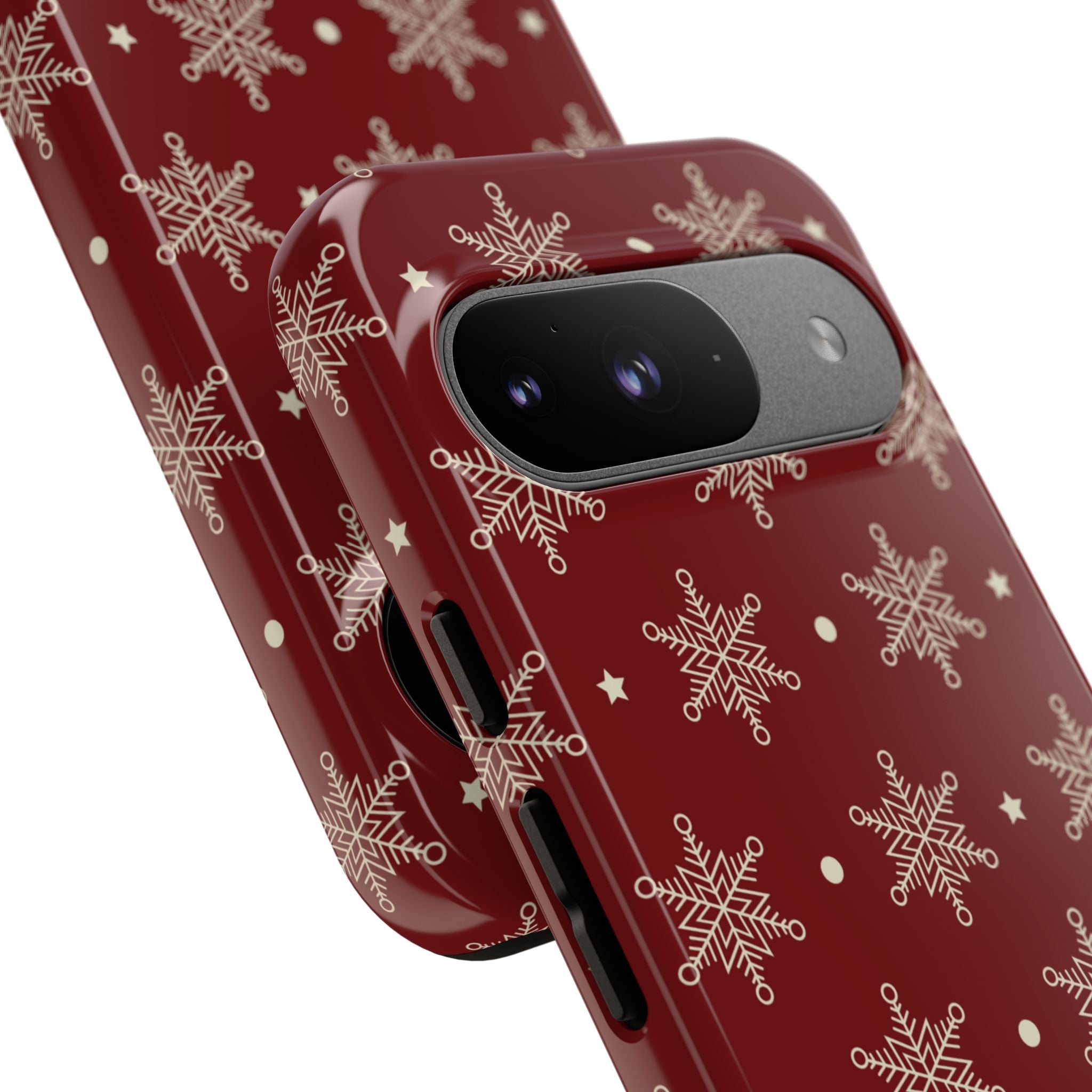 Cream Snowflake Crimson Google Pixel 9 Case - Tough