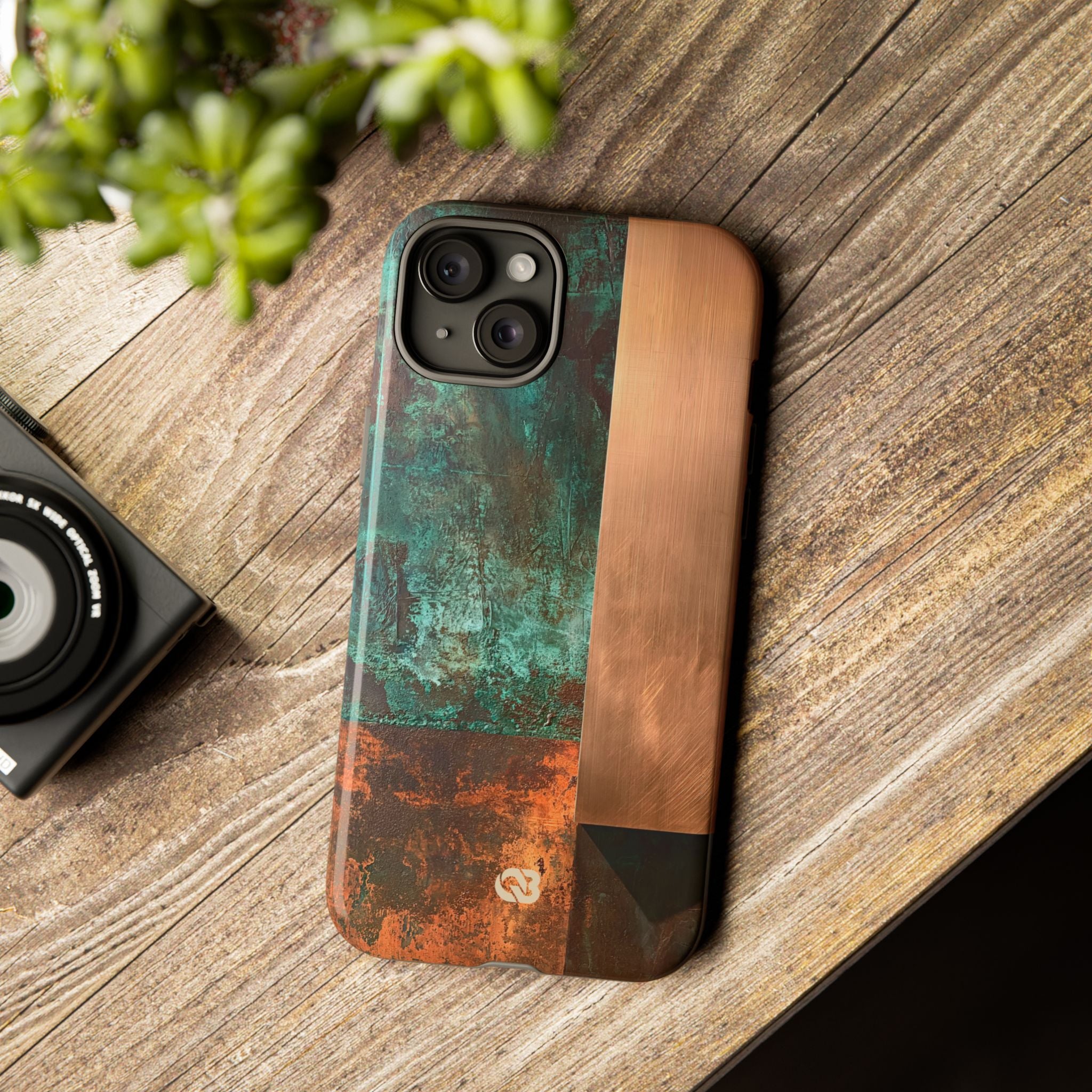 Teal Tough Phone Case for iPhone - Verdigris Copper Slab